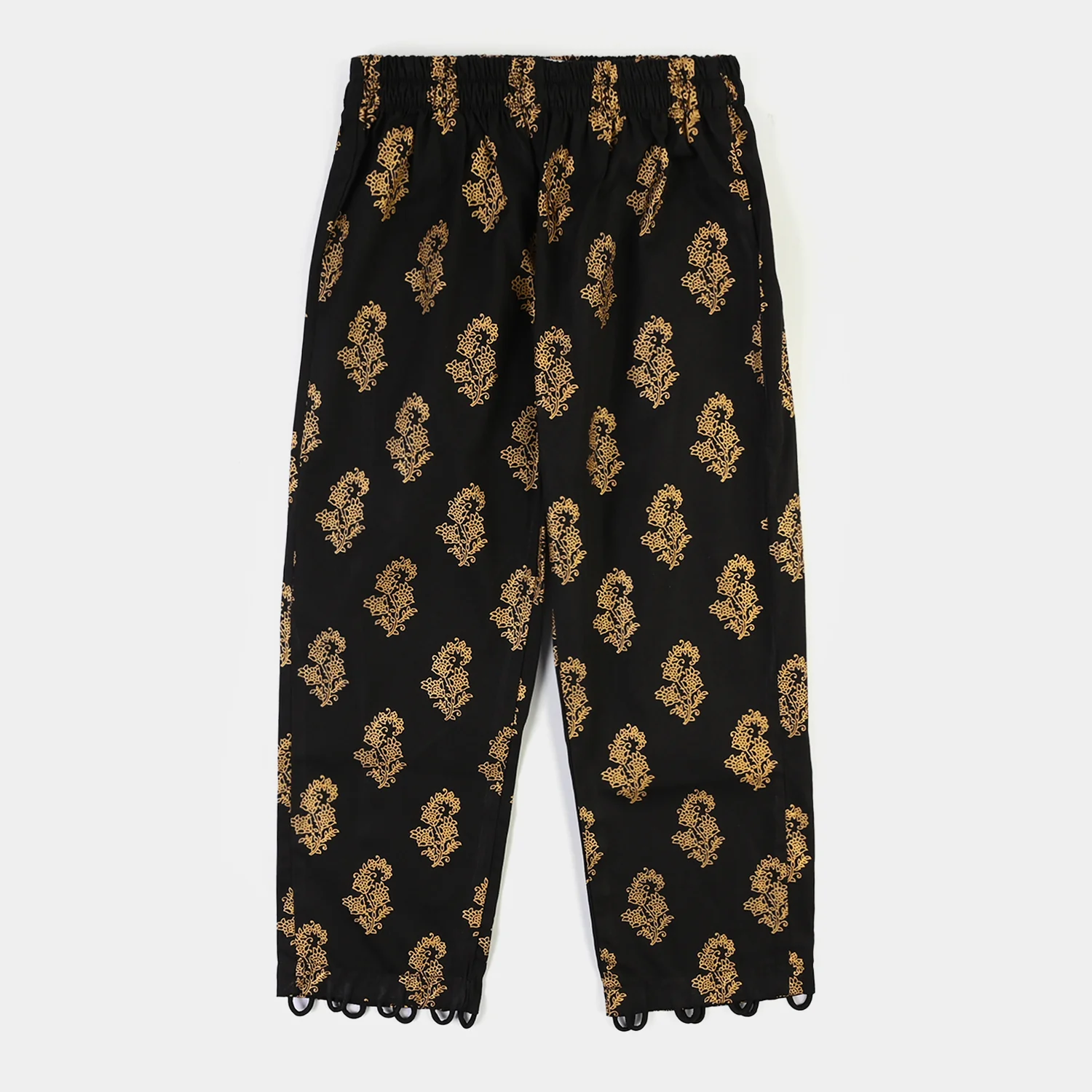 Girls Cotton Screen Print Straight Pant -BLACK - Image 4
