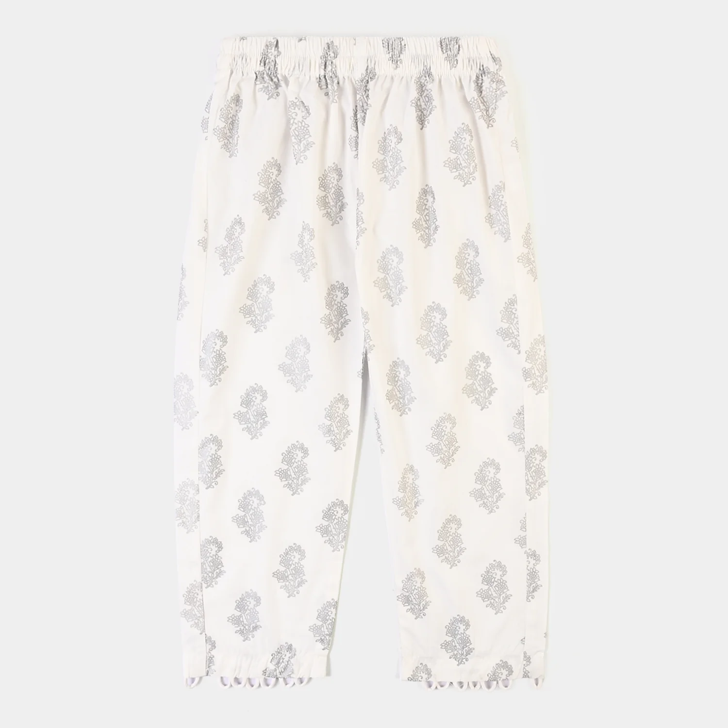 Girls Cotton Screen Print Straight Pant -WHITE - Image 4