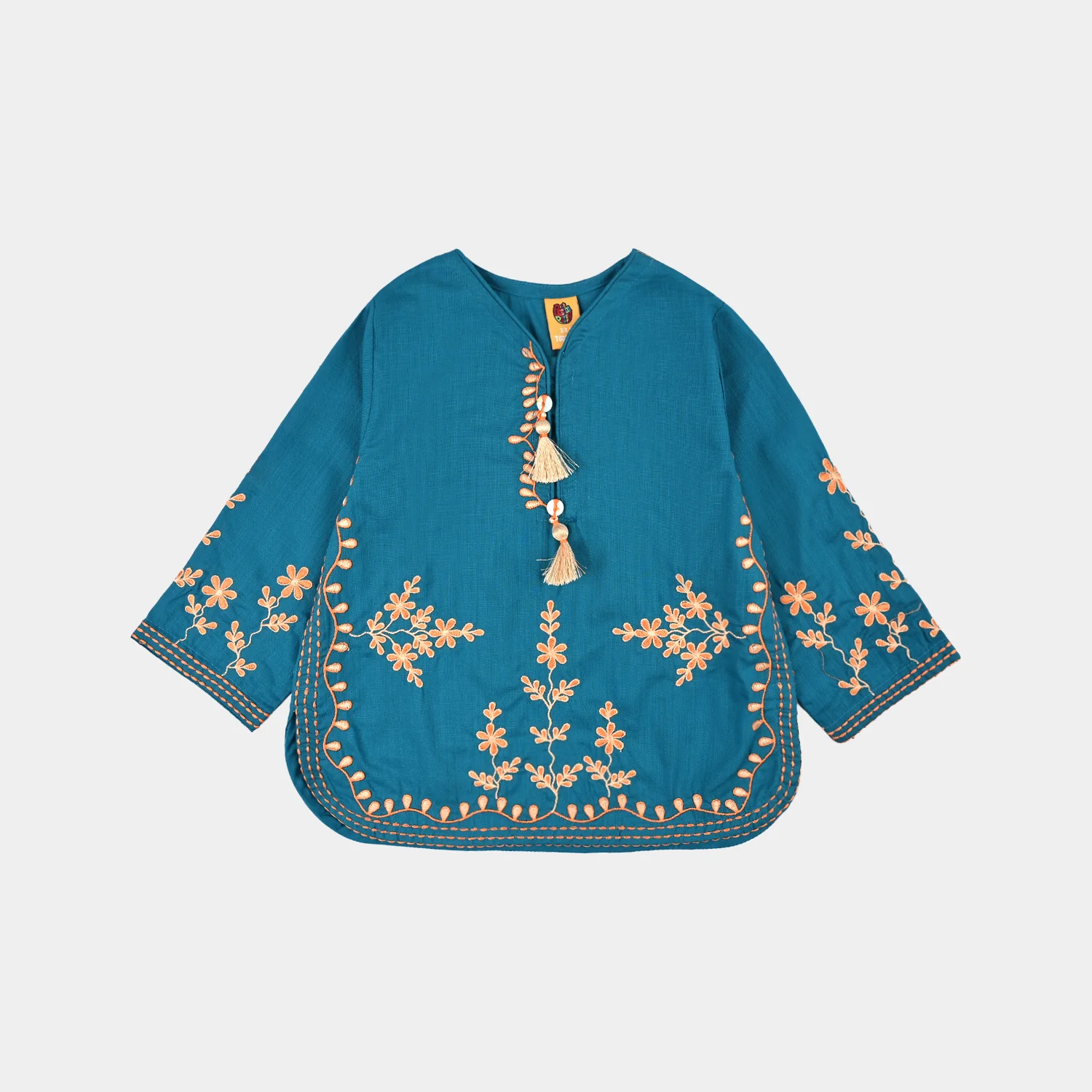Girls Cotton Slub EMB 2 Pc Suit Noori-BLUE - Image 2