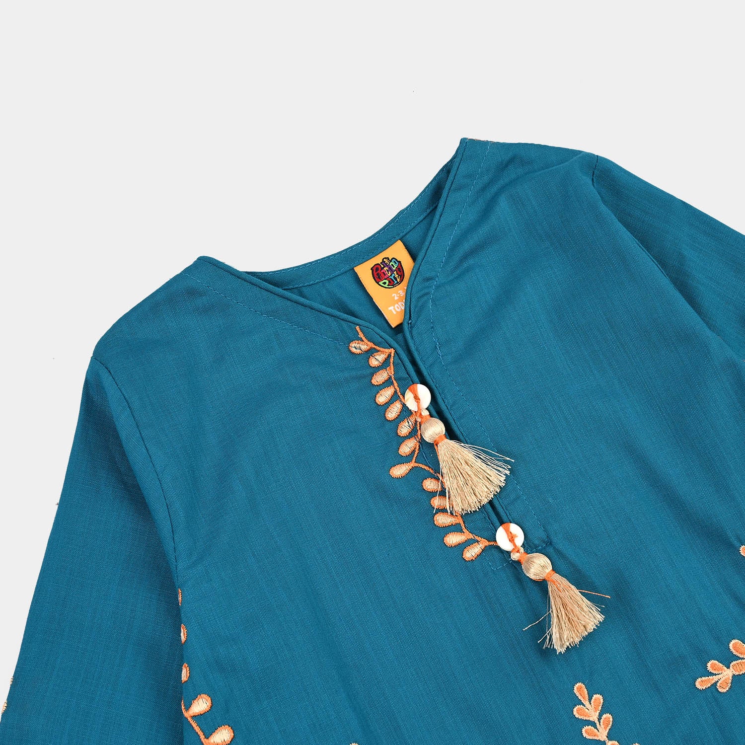 Girls Cotton Slub EMB 2 Pc Suit Noori-BLUE - Image 3