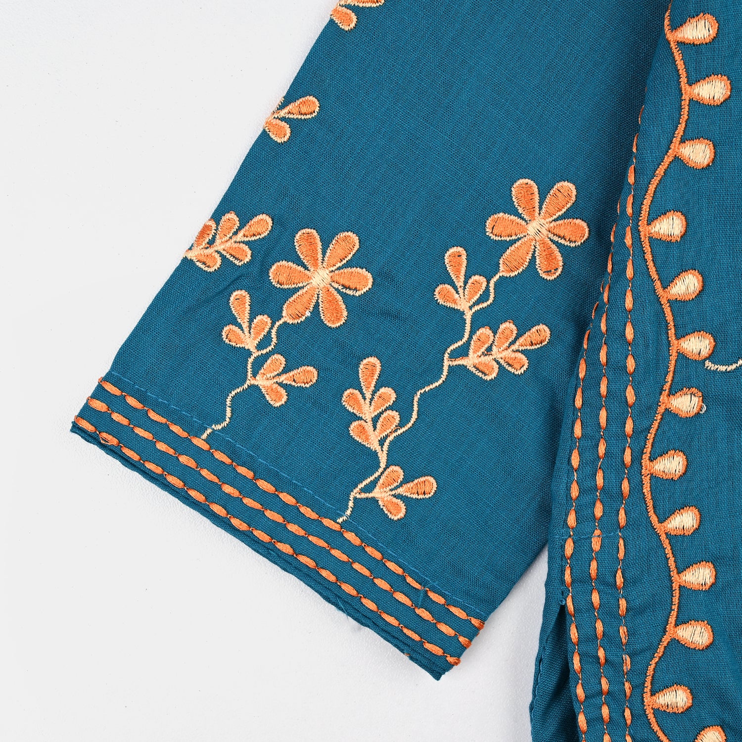 Girls Cotton Slub EMB 2 Pc Suit Noori-BLUE - Image 4