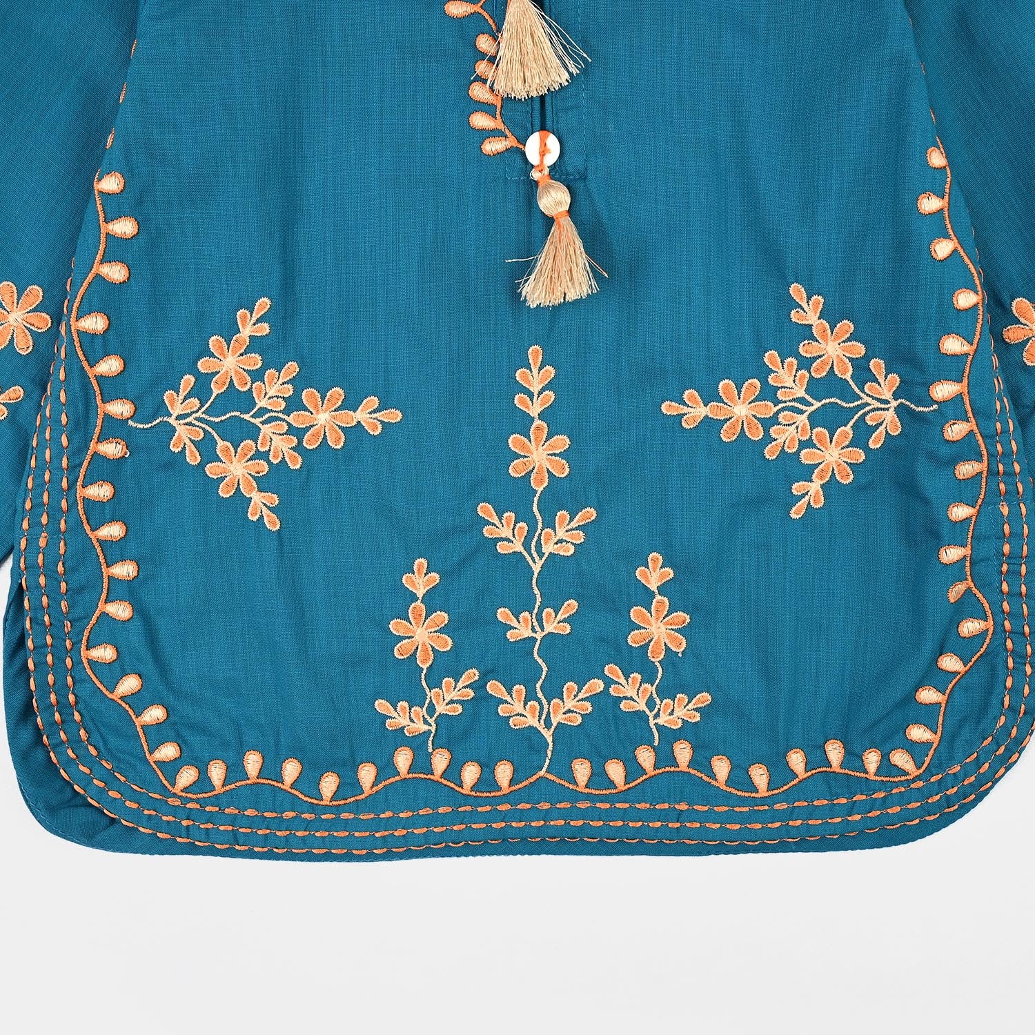 Girls Cotton Slub EMB 2 Pc Suit Noori-BLUE - Image 5