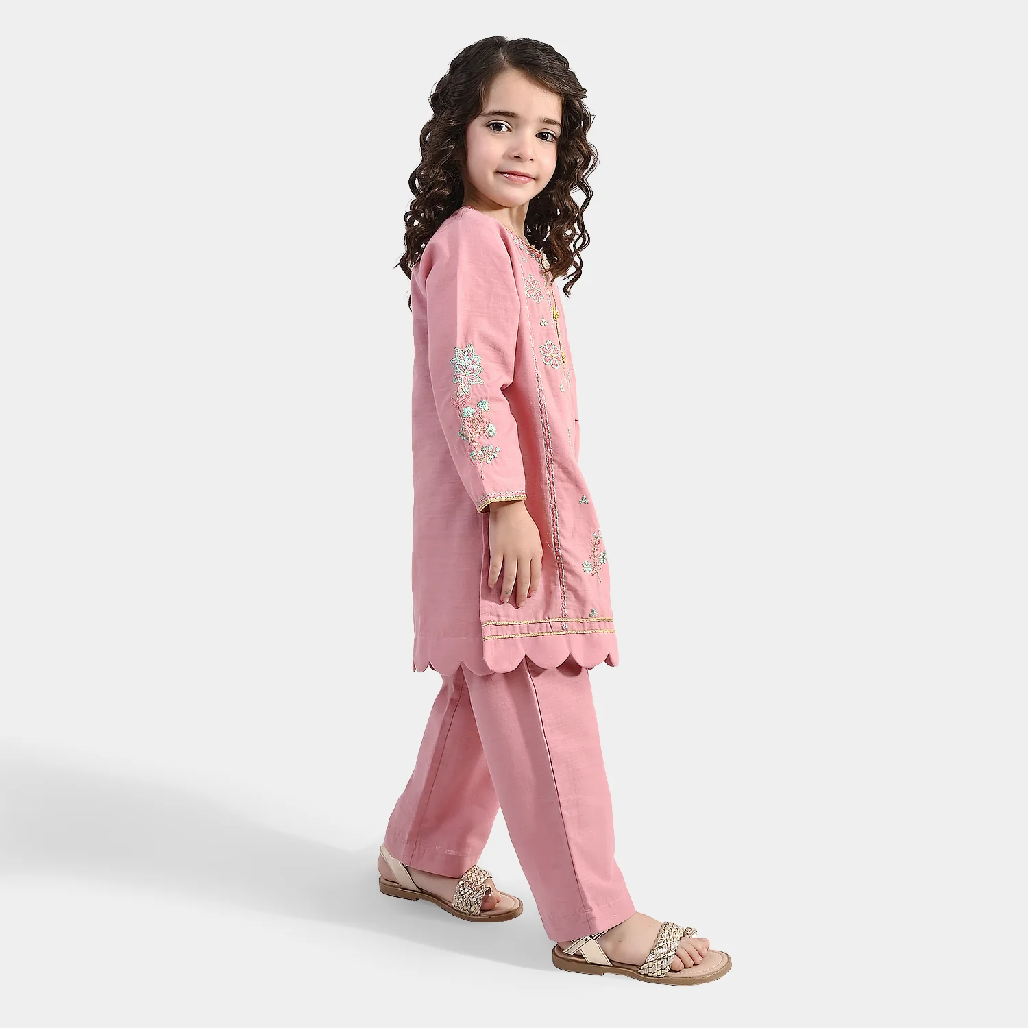 Girls Cotton Slub Emb 2Pcs Mina -Pink - Image 7