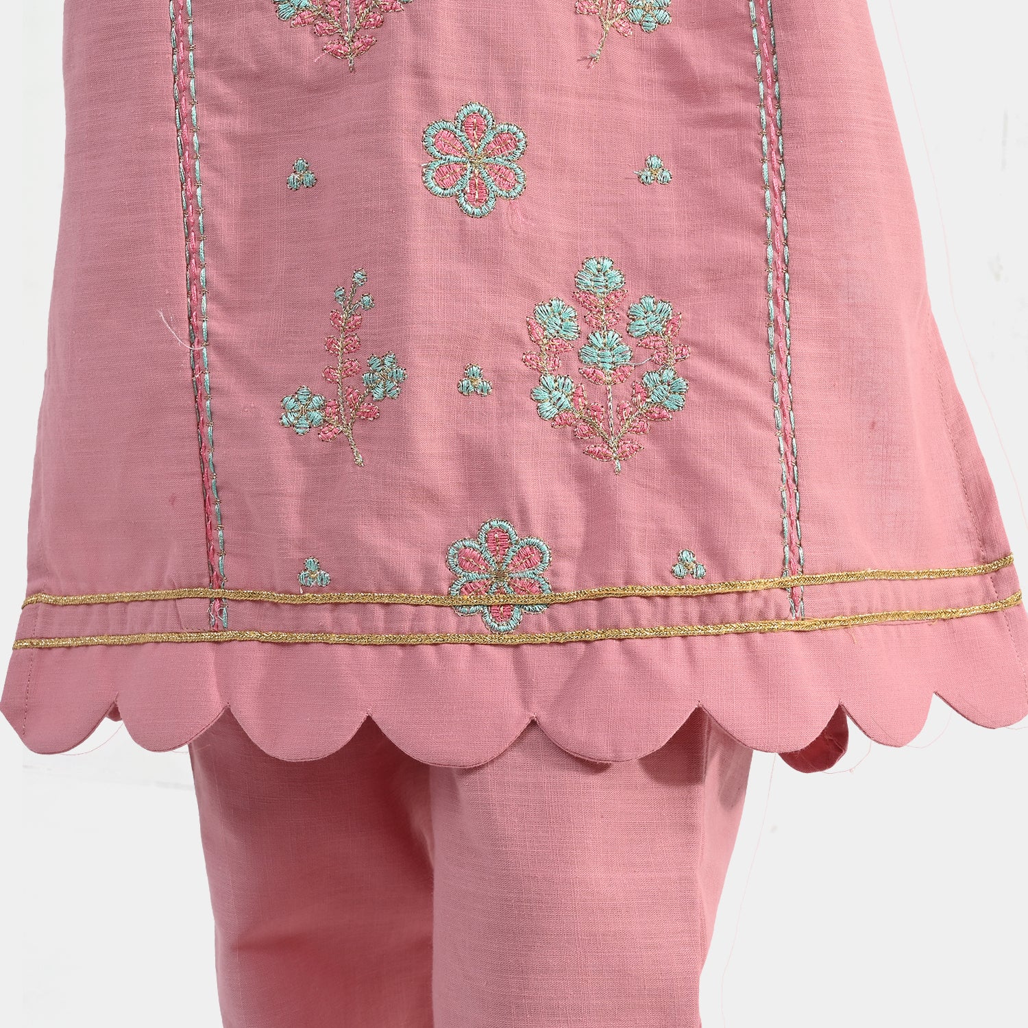 Girls Cotton Slub Emb 2Pcs Mina -Pink - Image 9