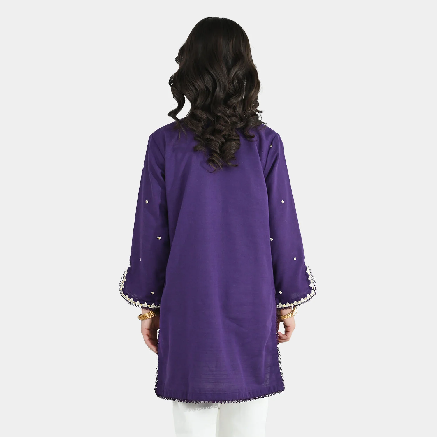 Girls Cotton Slub Embroidered Kurti (Sajal) - Purple - Image 4
