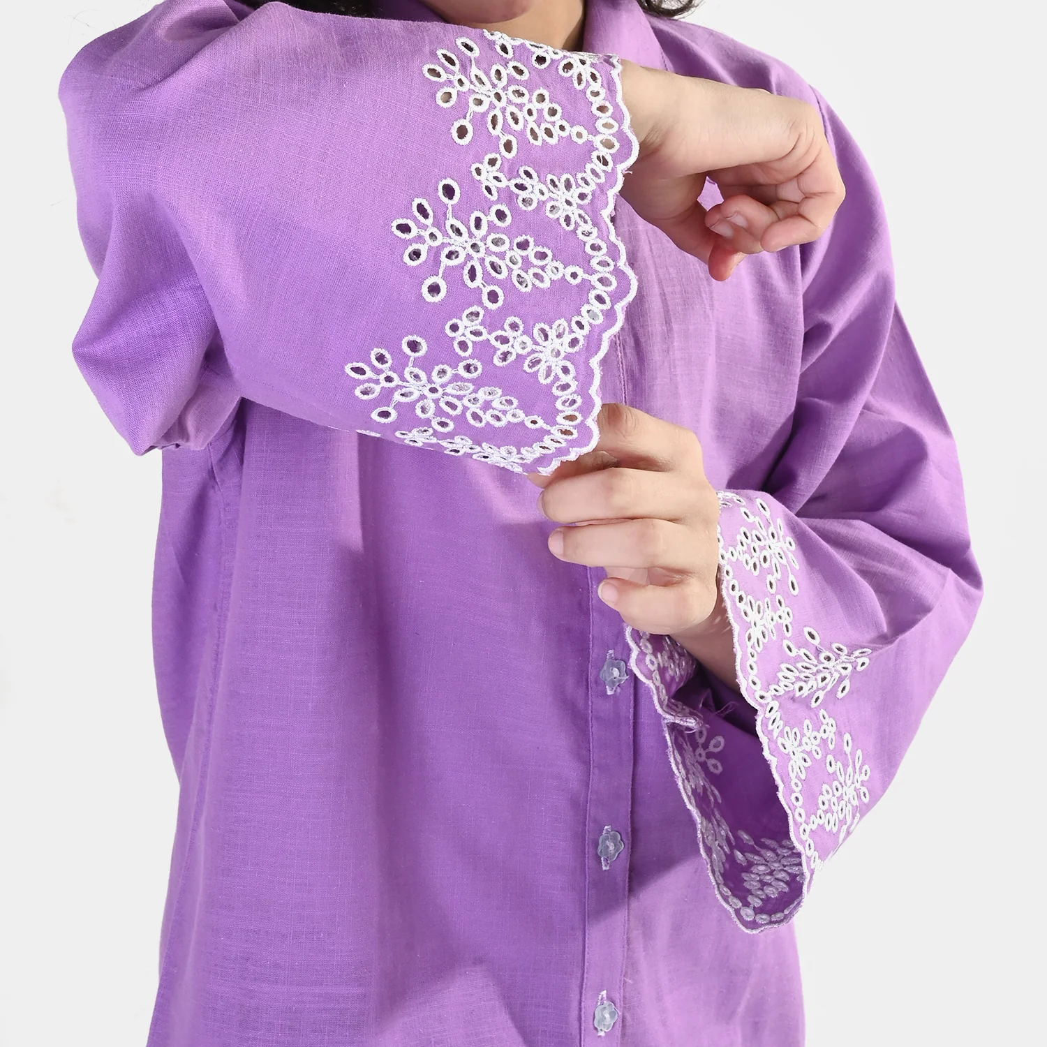 Girls Cotton Slub Top (Berry Embroidery) - Lavender - Image 2