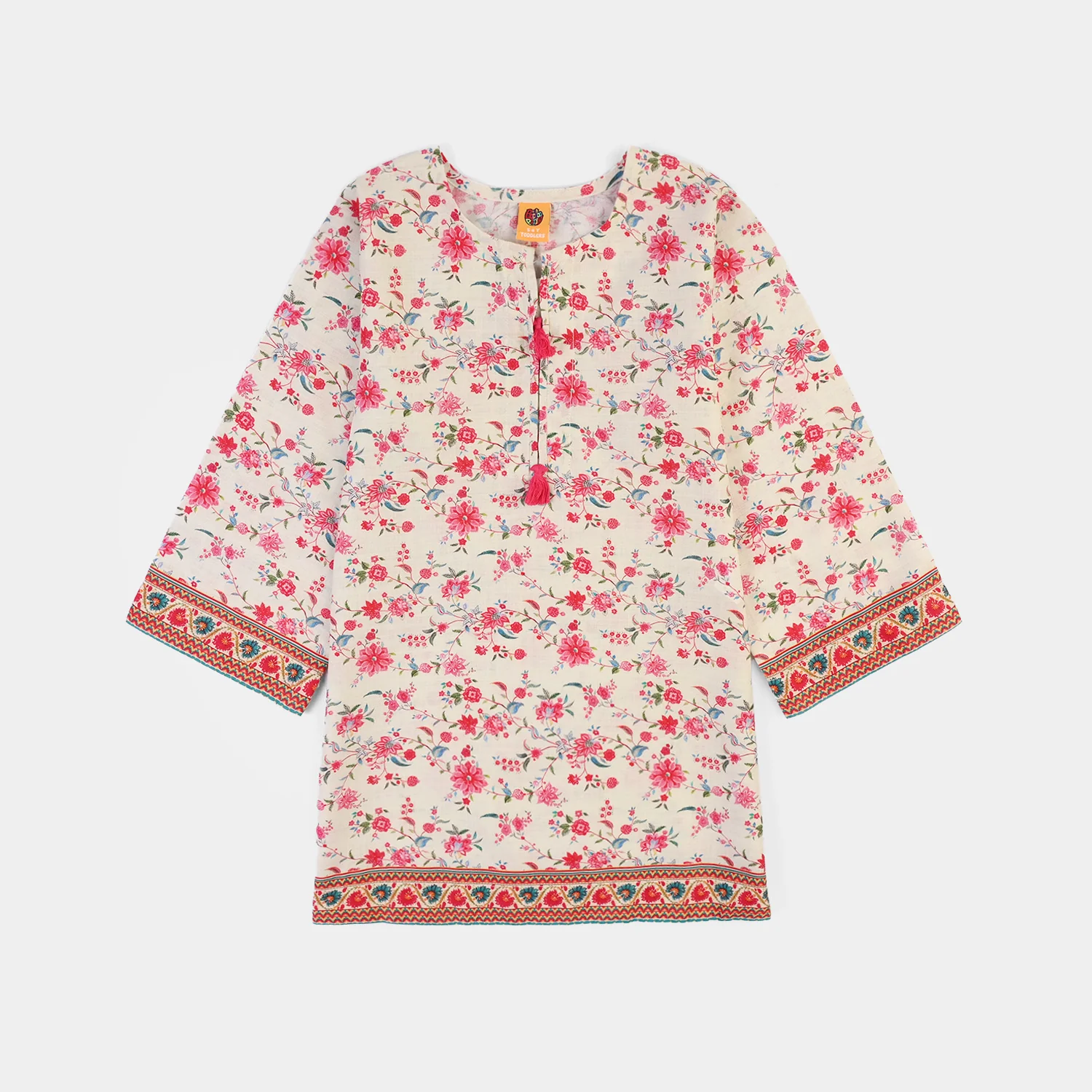 Girls Cotton Slub Printed 2Pcs Rose-Multi - Image 2