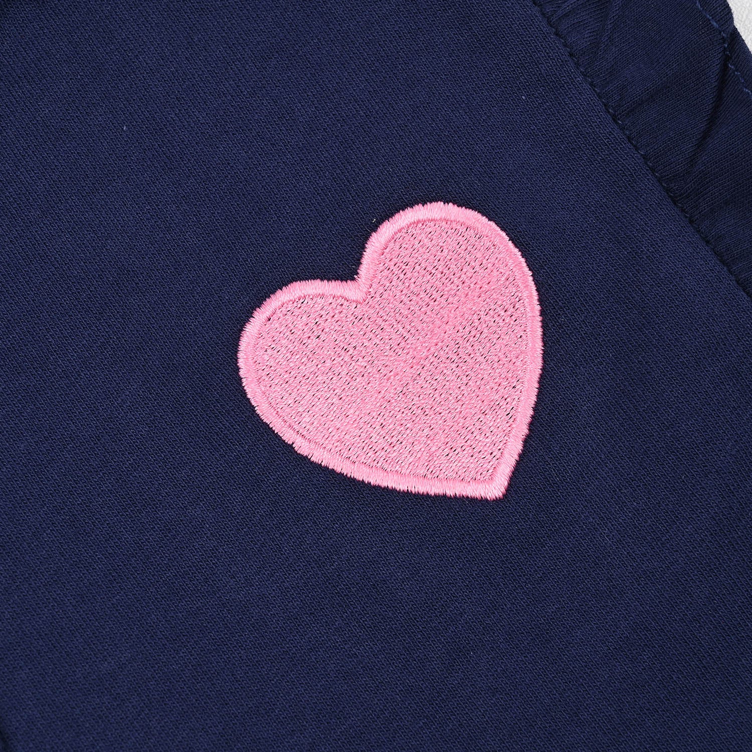 Girls Cotton Terry Short Hearts-Navy Blue - Image 3
