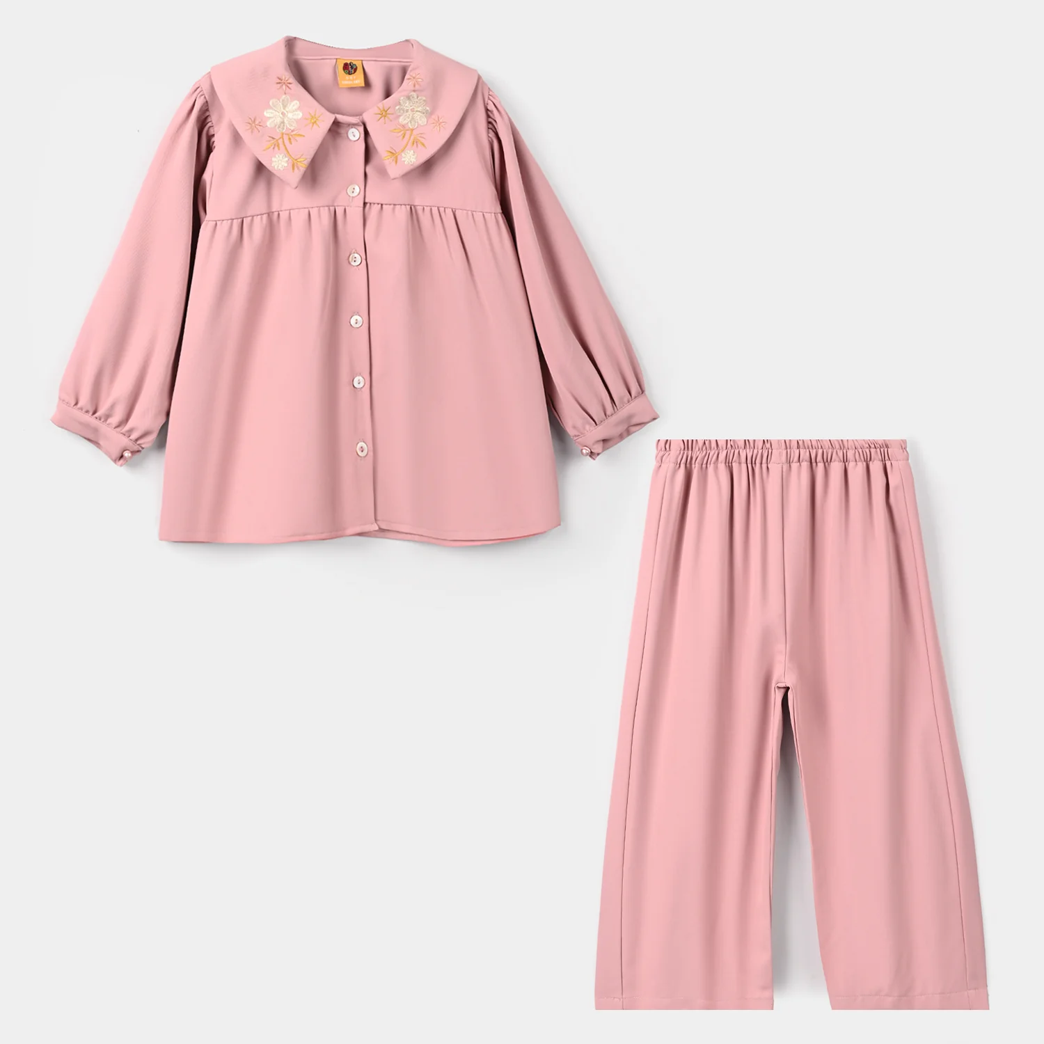 Girls Cotton Twill Emb Co-Ord Set Blush - Light Pink