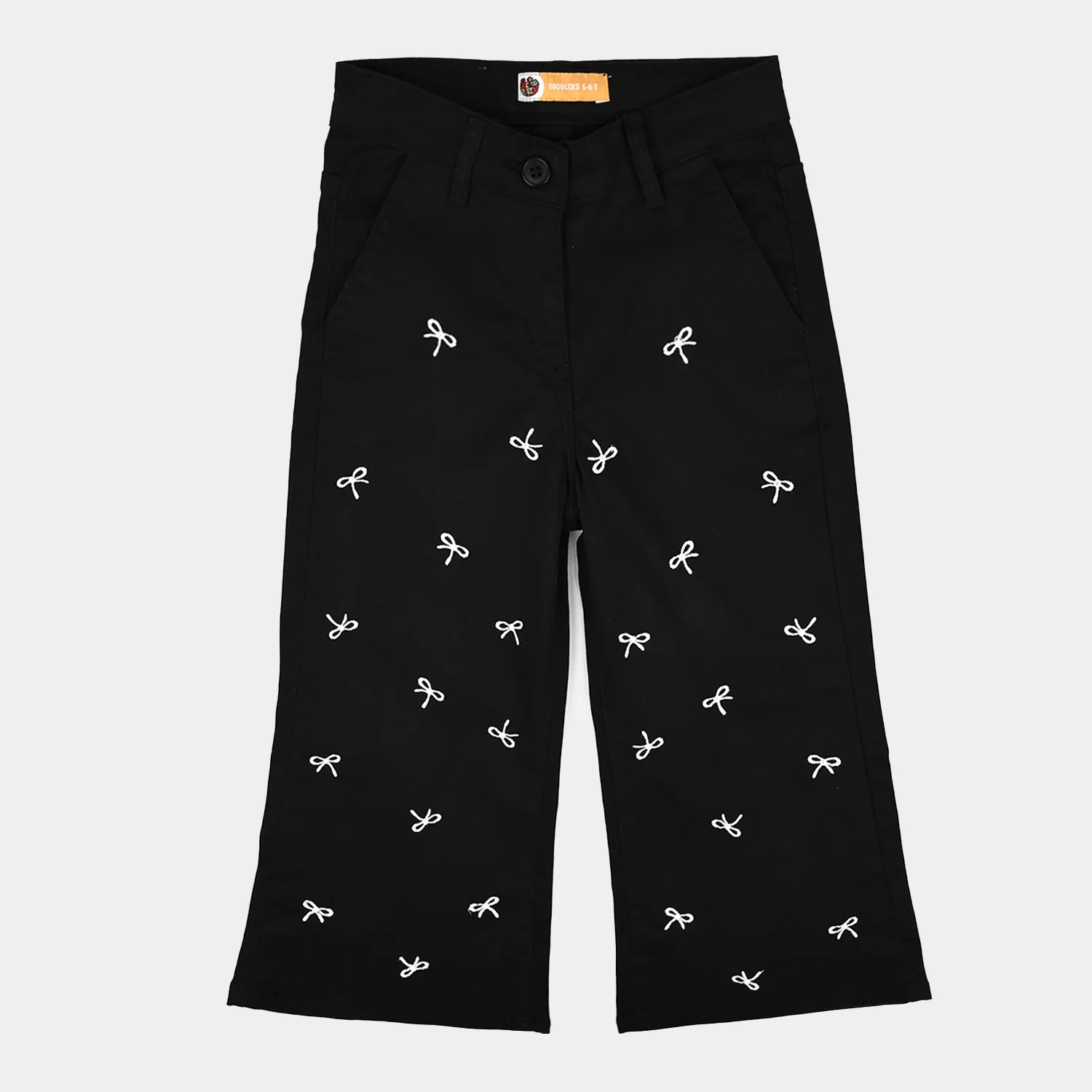 Girls Cotton Twill Pant Bow-BLACK