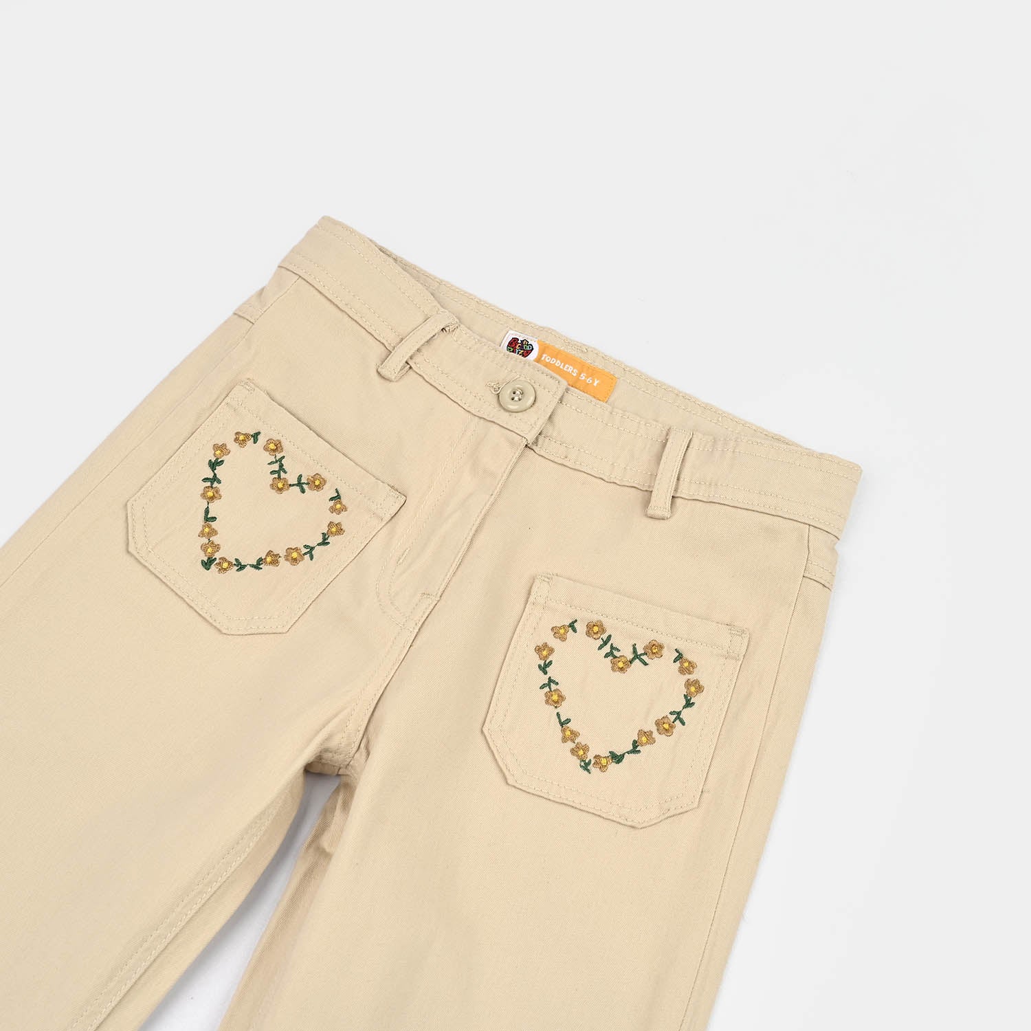 Girls Cotton Twill Pant Hearts-BEIGE - Image 2