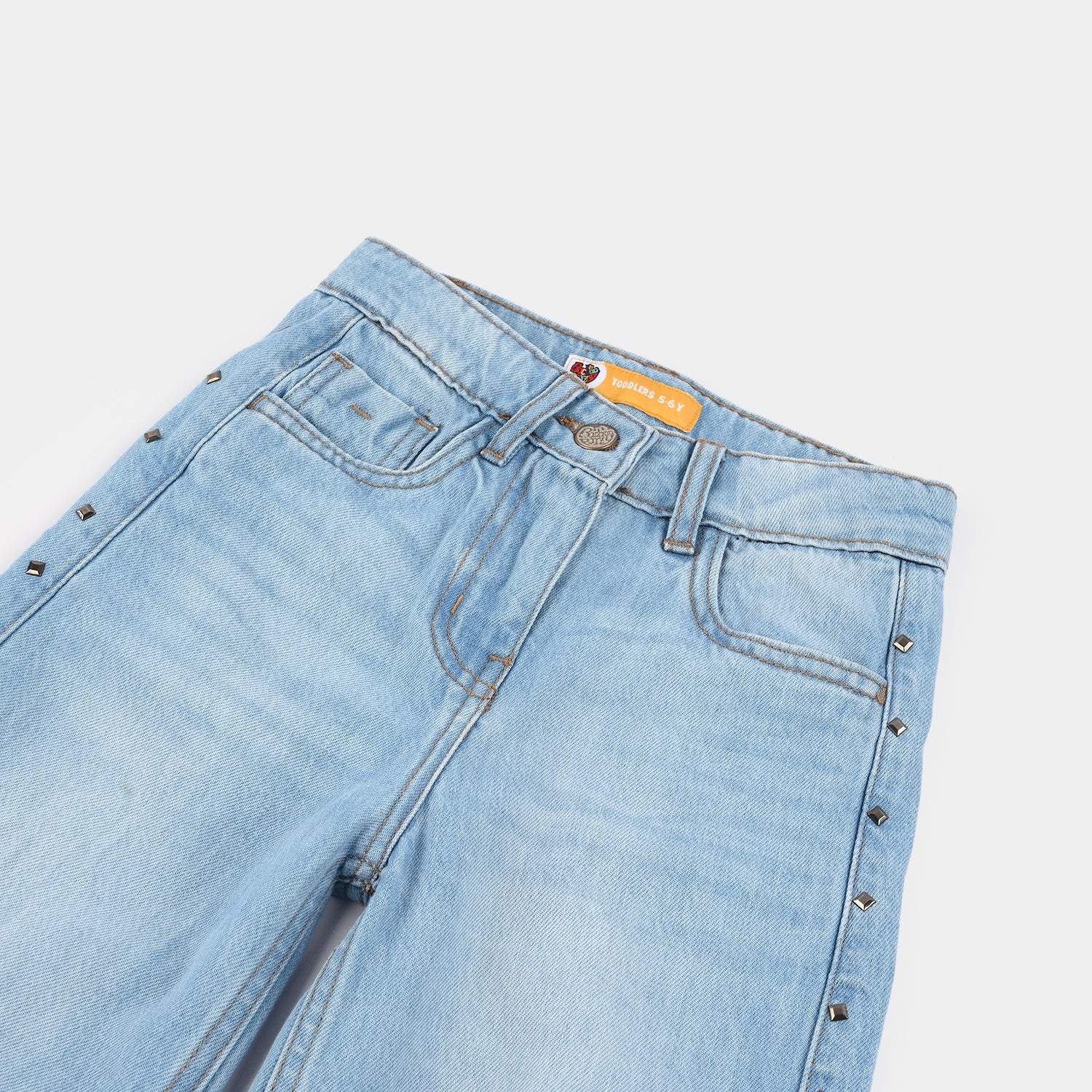 Girls Denim Pants (Mom Style With Pearl) - Light Blue - Image 2