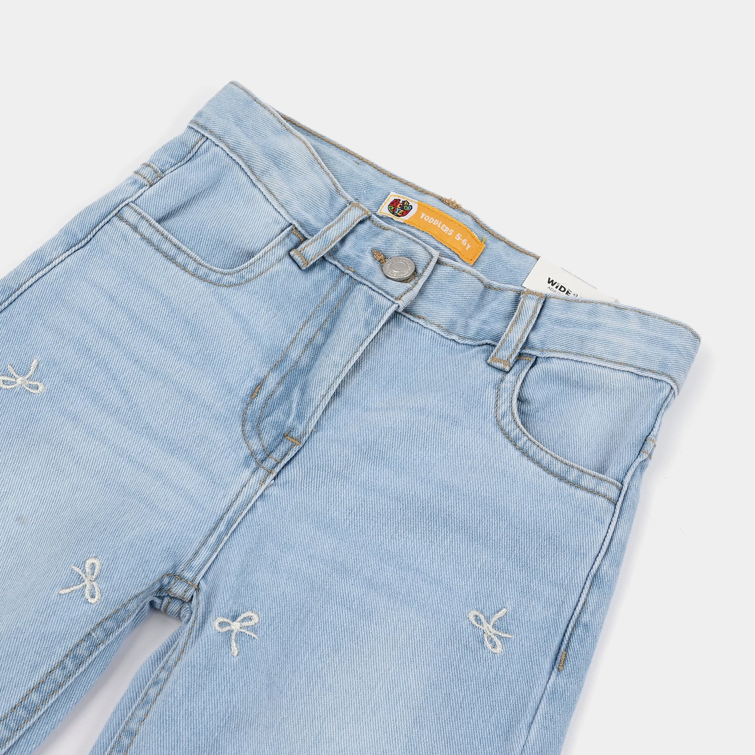 Girls Denim rigid Pant Bow-Light Blue - Image 2
