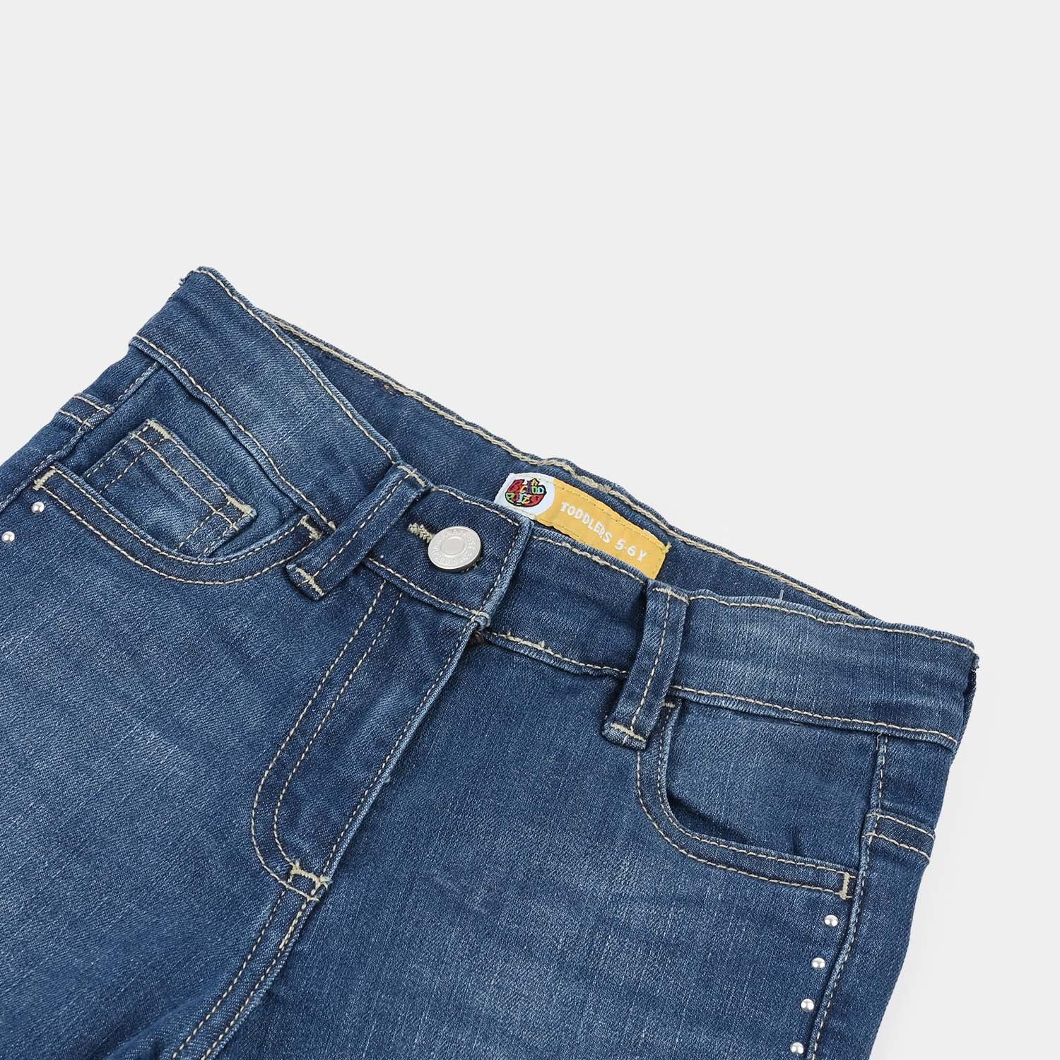 Girls Denim rigid Pant Slit-Mid Blue - Image 2