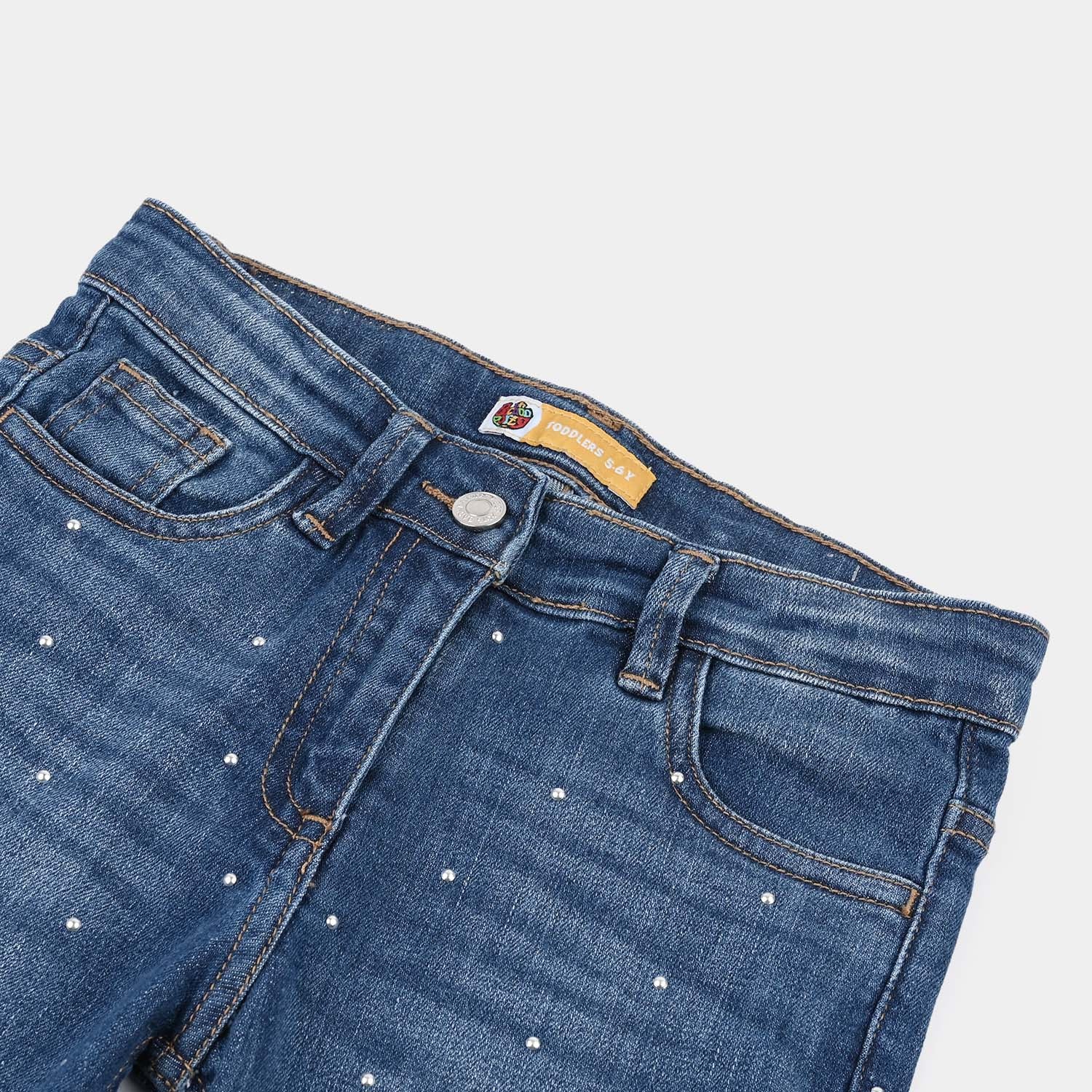 Girls Denim rigid Pant Tawa Studs-D.Blue - Image 2