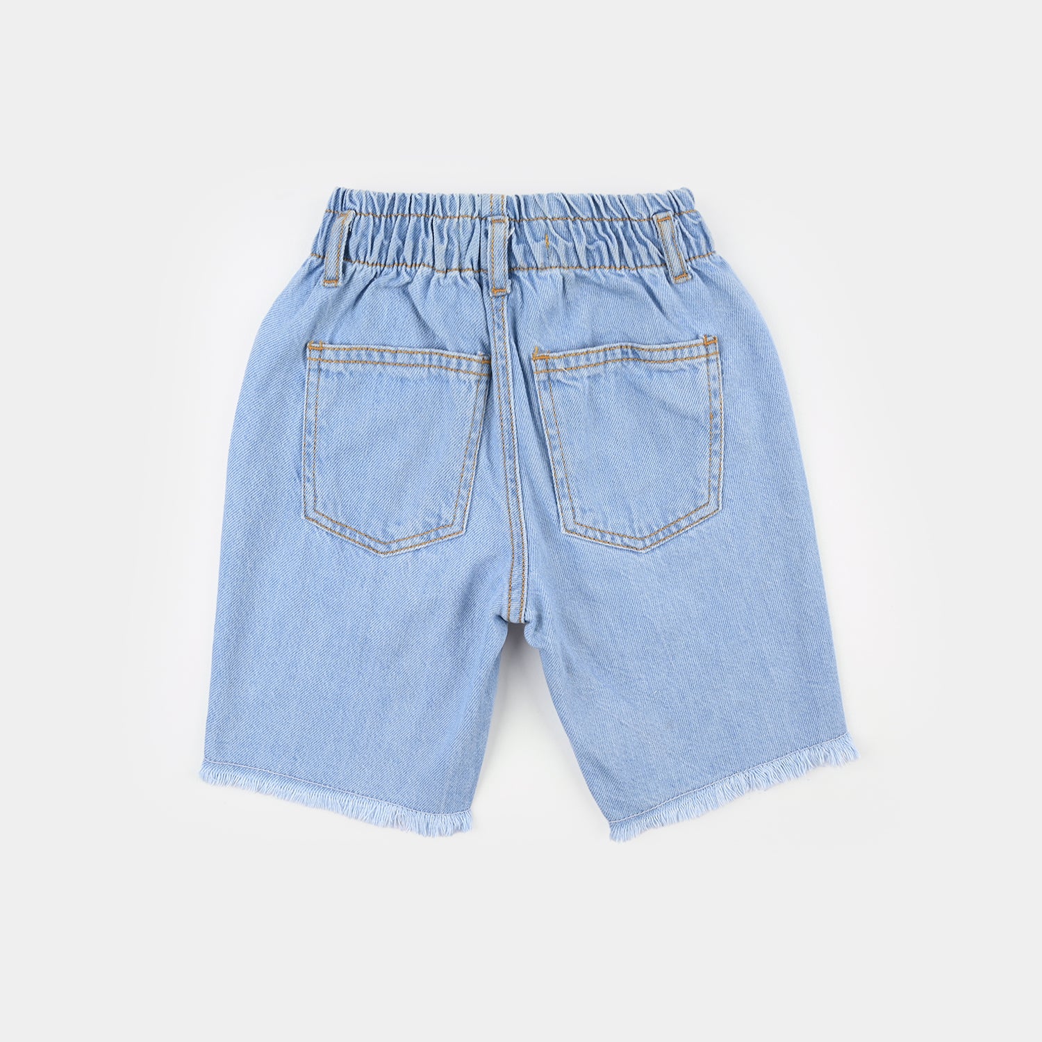 Girls Denim Rigid Shorts (Embroidered Cherry) - Light Blue - Image 4