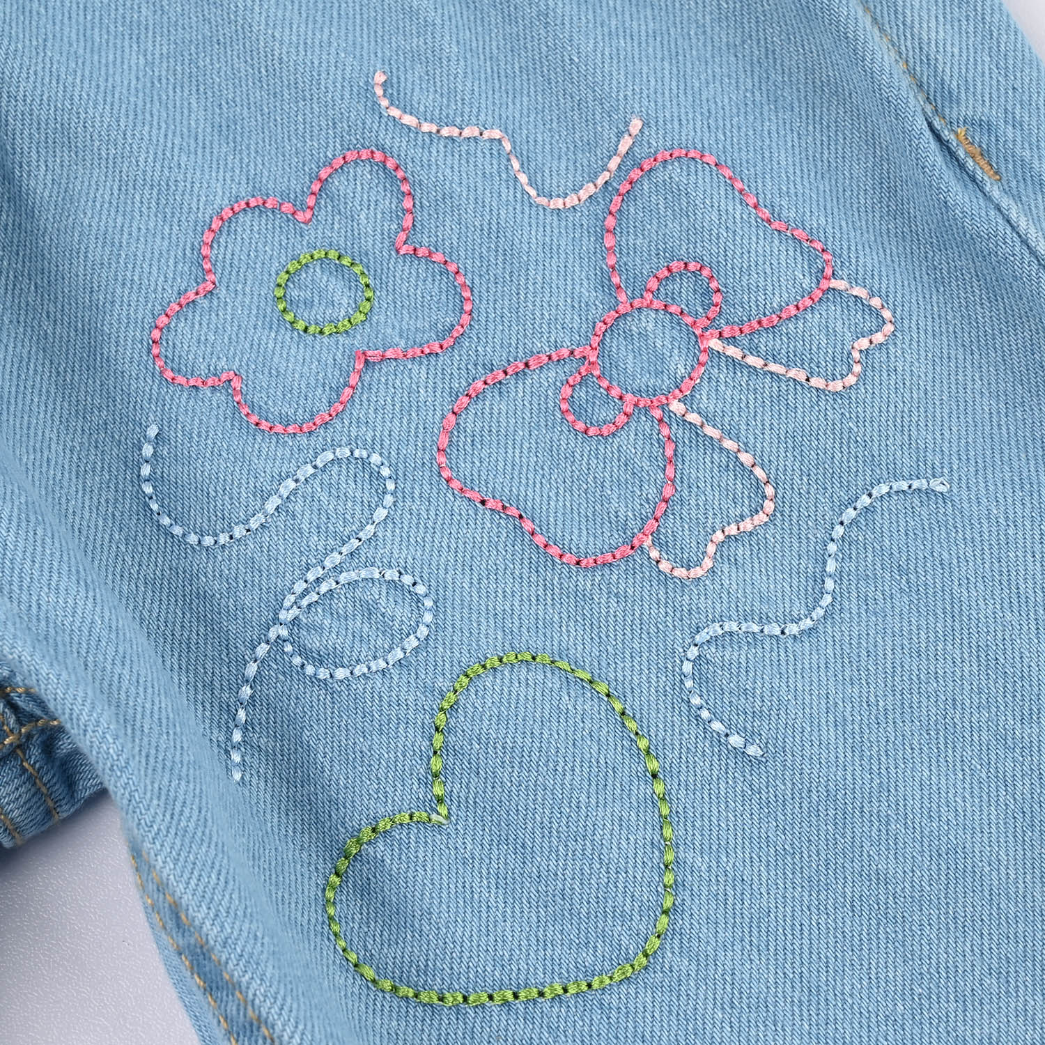Girls Denim Rigid Shorts (Embroidered Flower) - Blue - Image 3