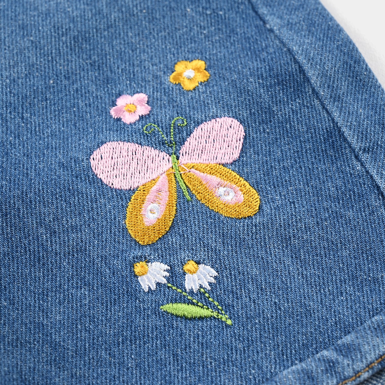 Girls Denim Rigid Shorts (Flowers) – Mid Blue - Image 2