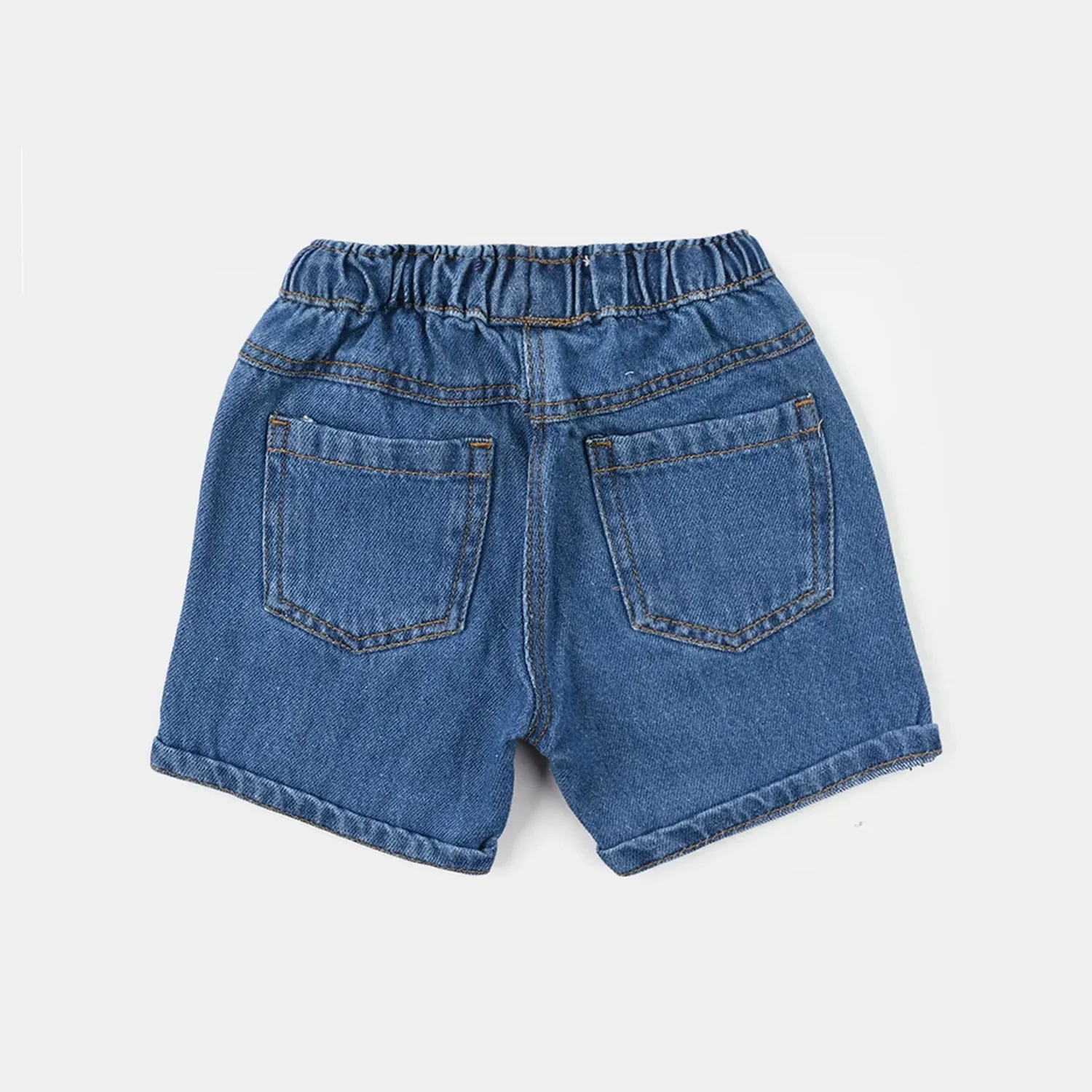 Girls Denim Rigid Shorts (Flowers) – Mid Blue - Image 4