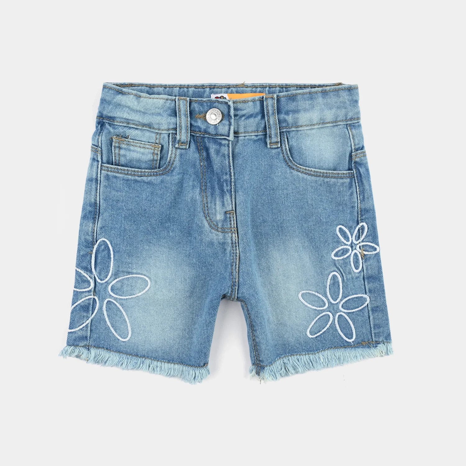 Girls Denim rigid Short Flowers-Mid Blue