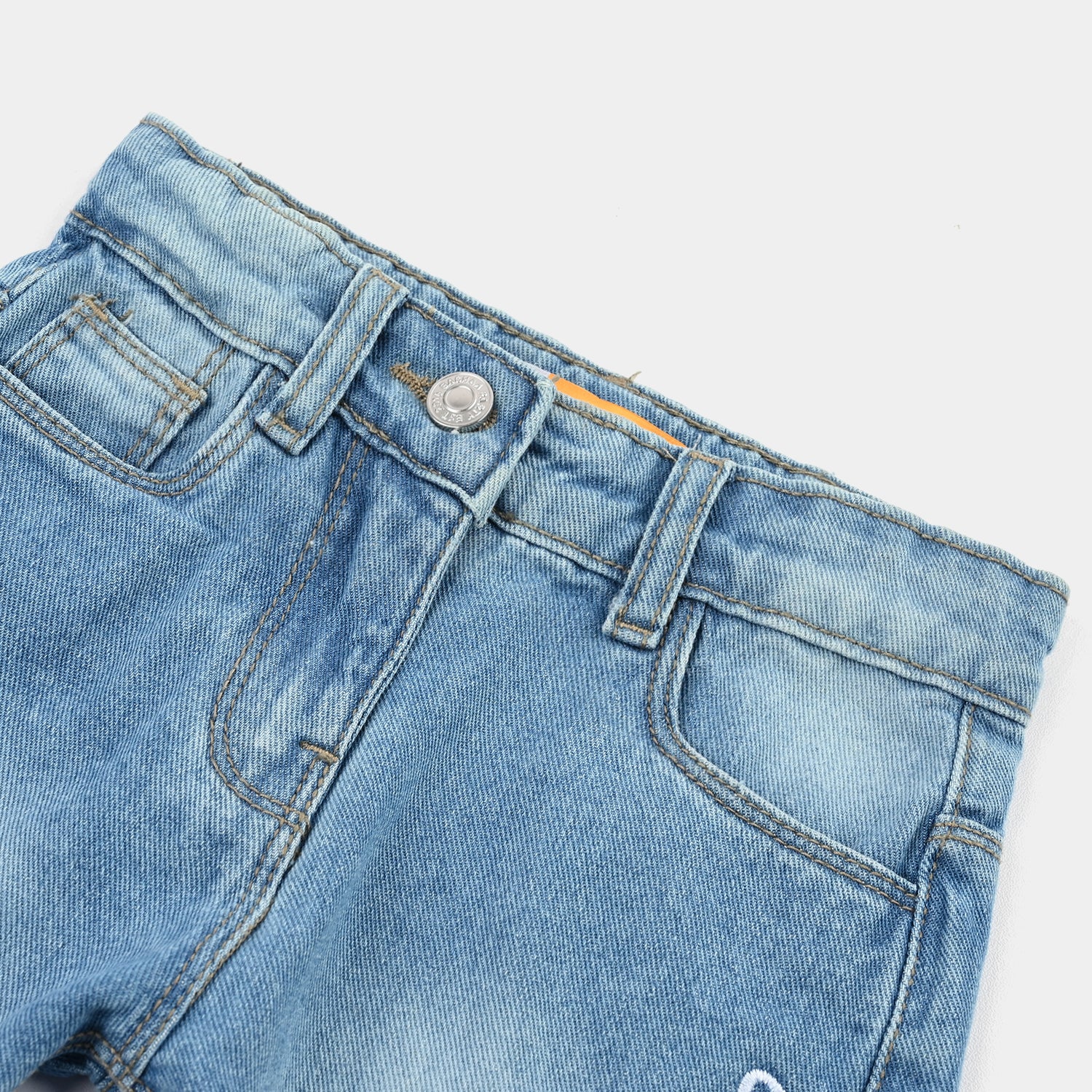 Girls Denim rigid Short Flowers-Mid Blue - Image 2