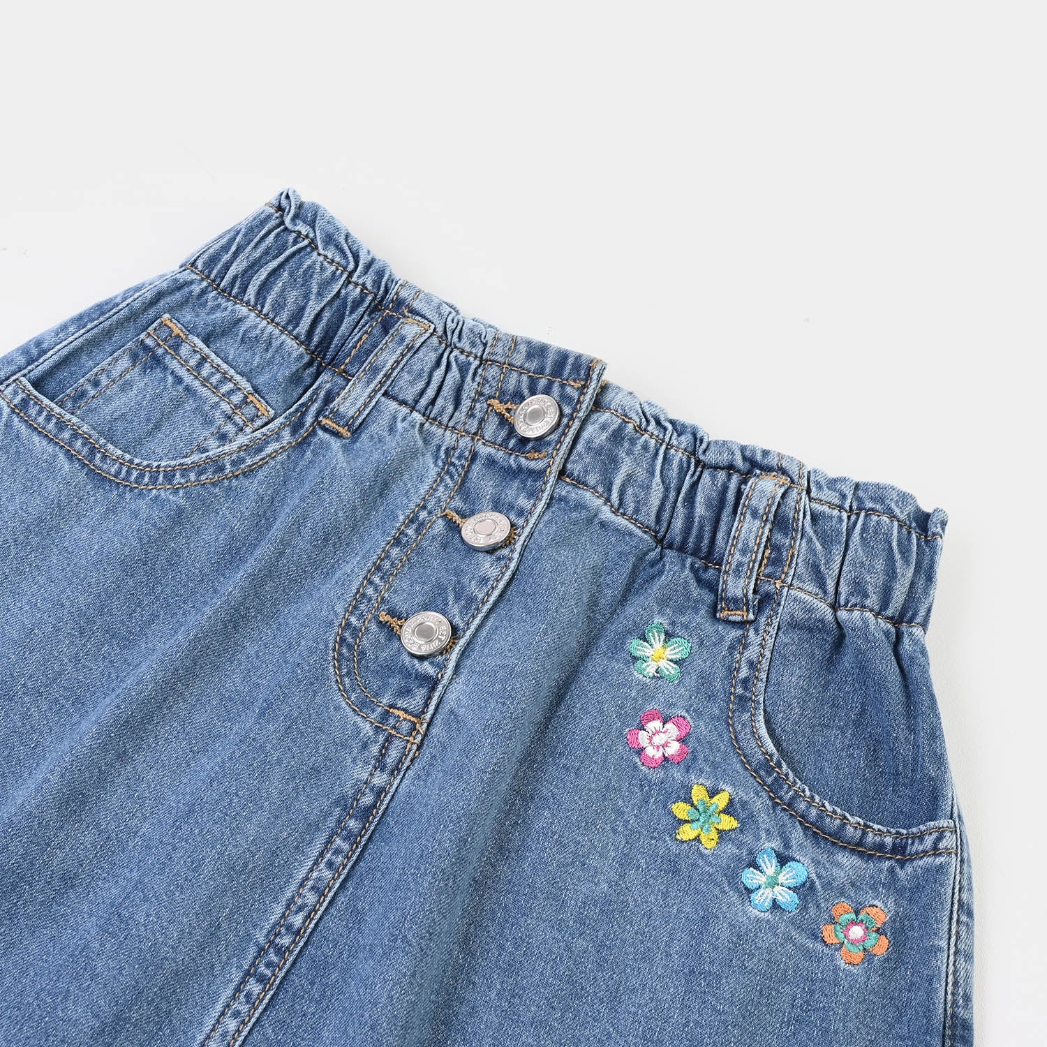 Girls Denim rigid Skirt Flower-Light Blue - Image 2