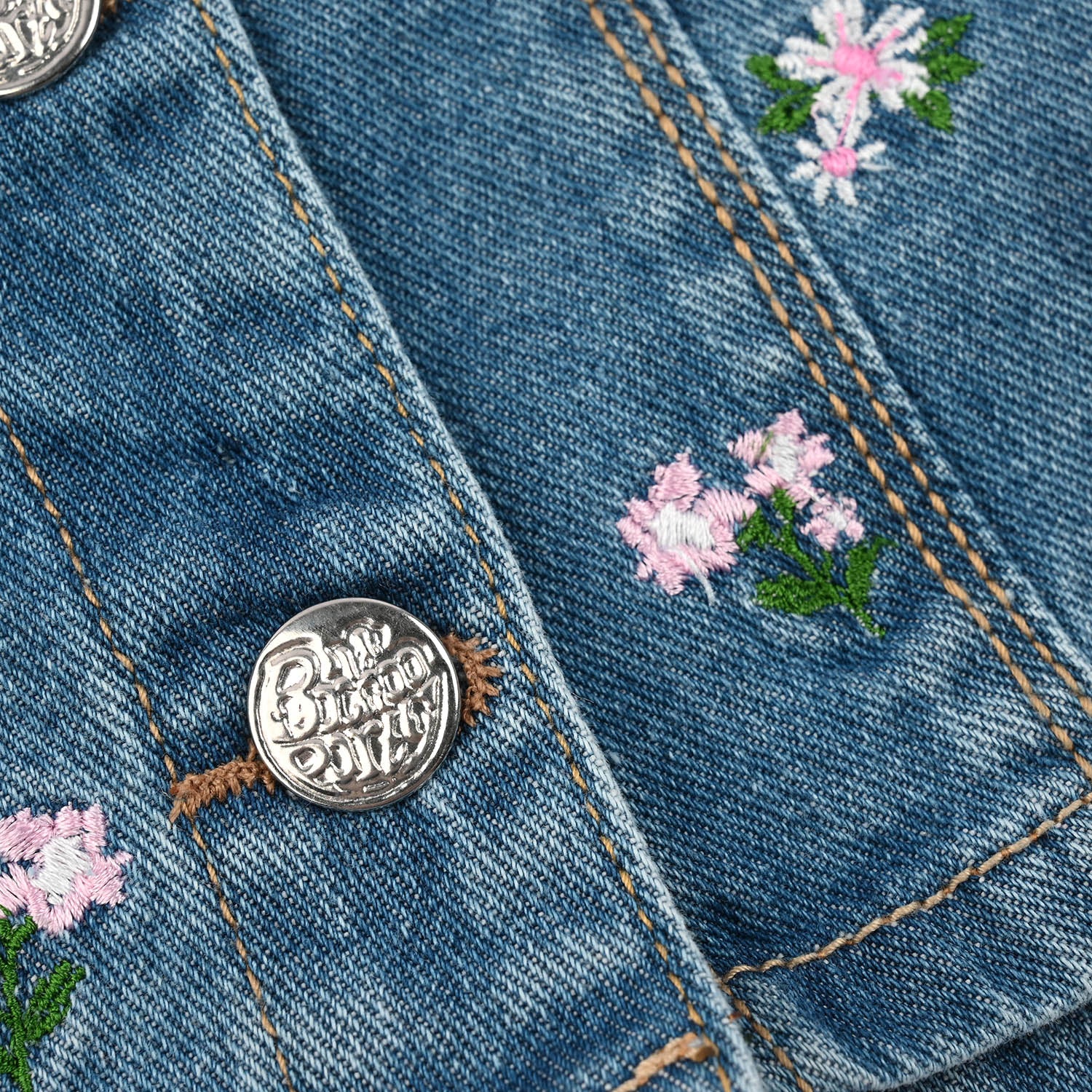 Girls Denim Rigid Skirt (Flower) - Mid Blue - Image 2