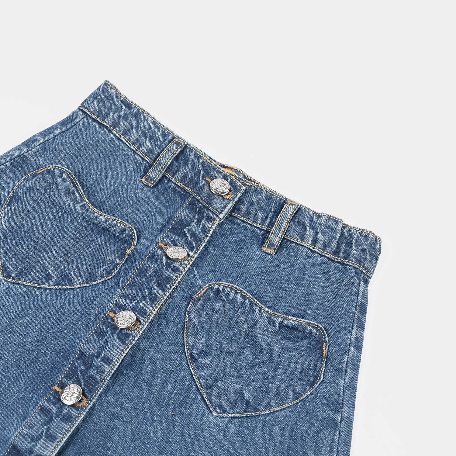 Girls Denim rigid Skirt Heart Patch-M.Blue - Image 2