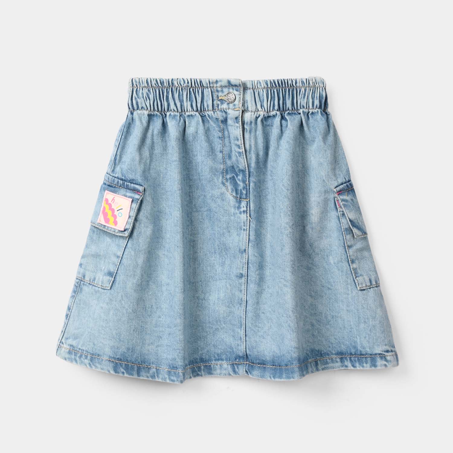 Girls Denim Rigid Skirt (Hello) - Mid Blue