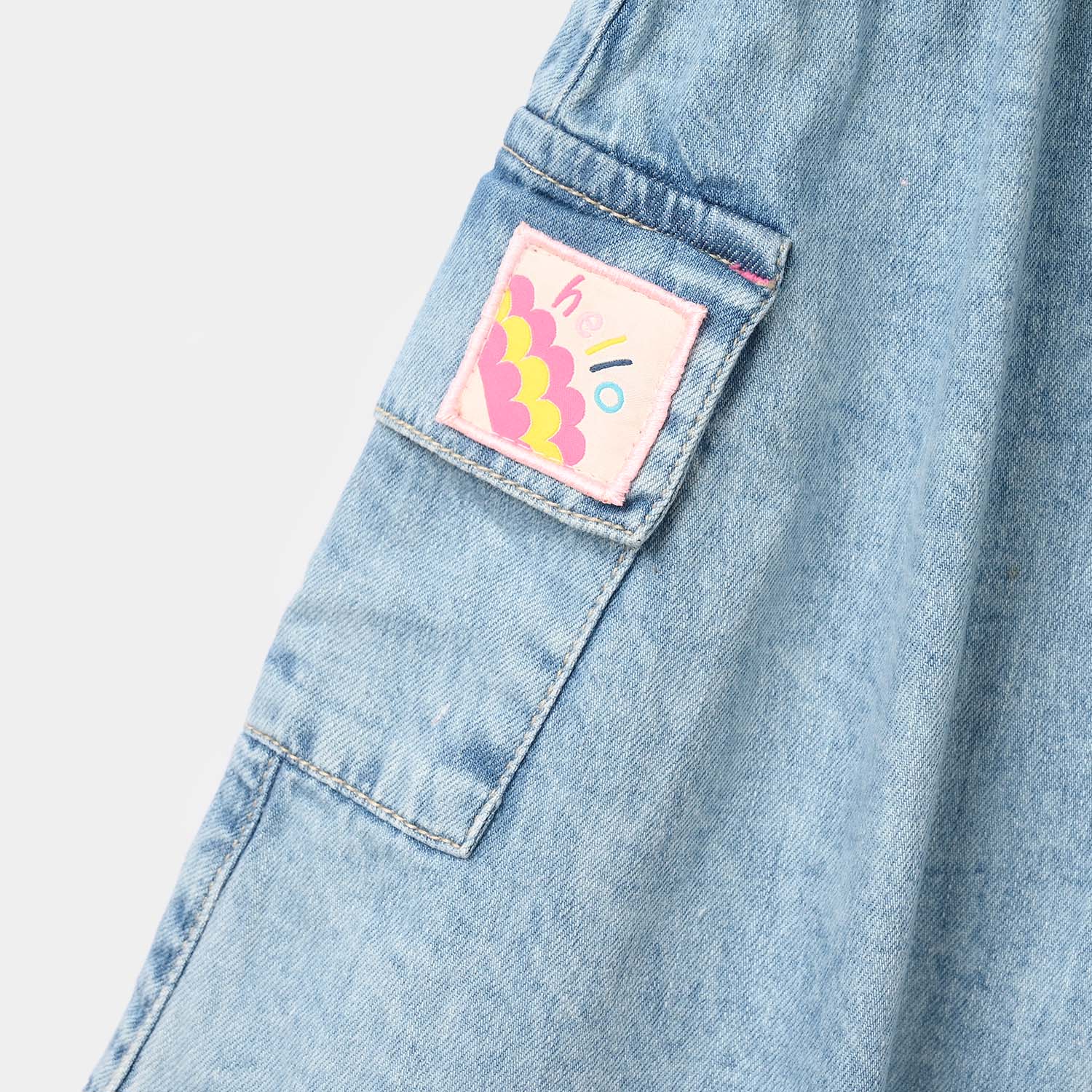 Girls Denim Rigid Skirt (Hello) - Mid Blue - Image 2