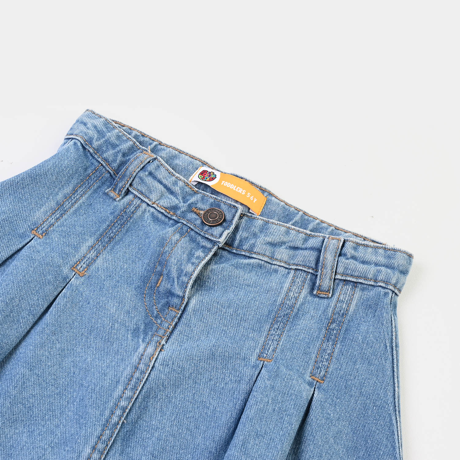 Girls Denim rigid Skirt Pleated-Mid Blue - Image 2