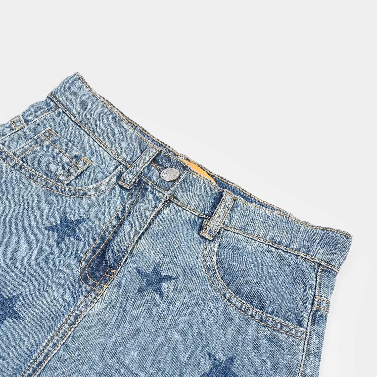 Girls Denim Rigid Skirt (Star) - Mid Blue - Image 2
