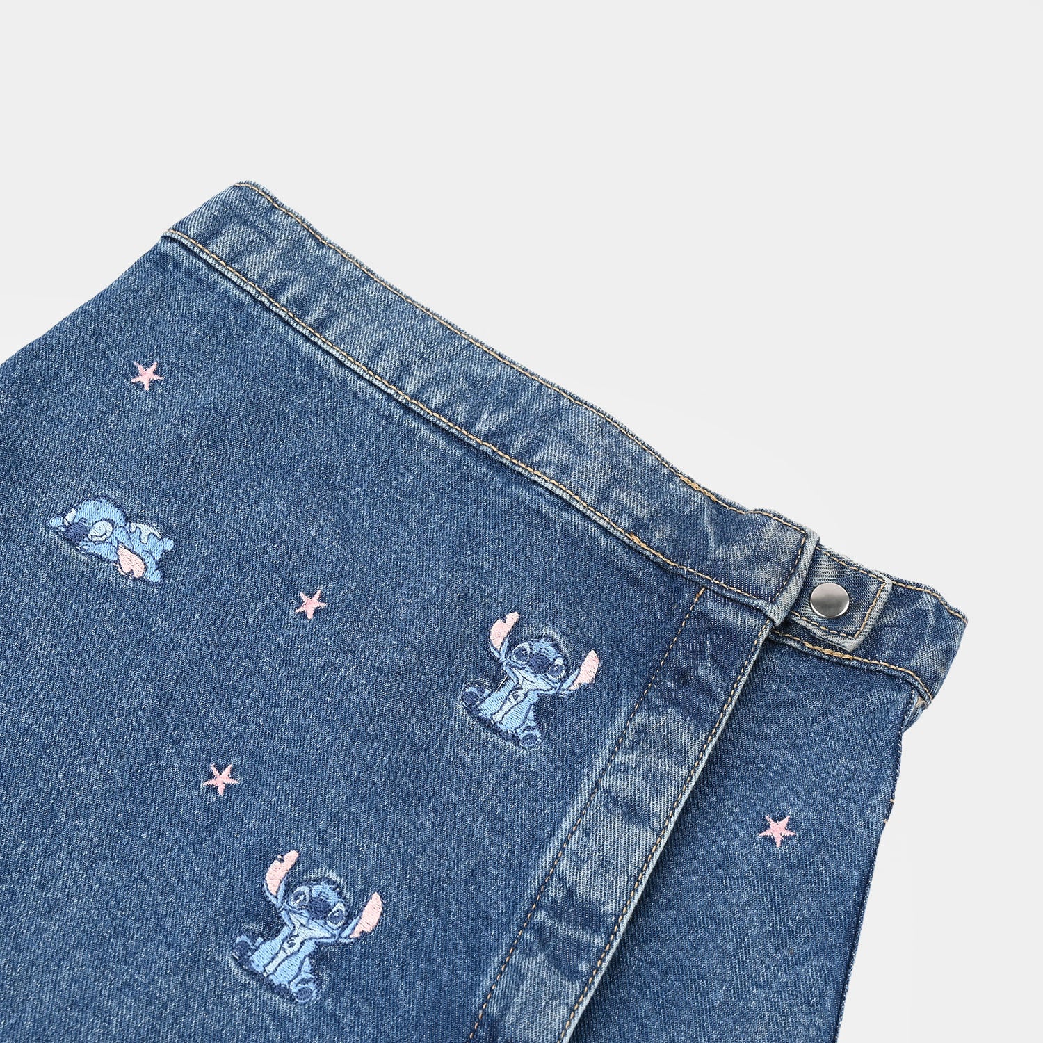 Girls Denim Stretch Shorts (Flower Sided) - Light Blue - Image 2