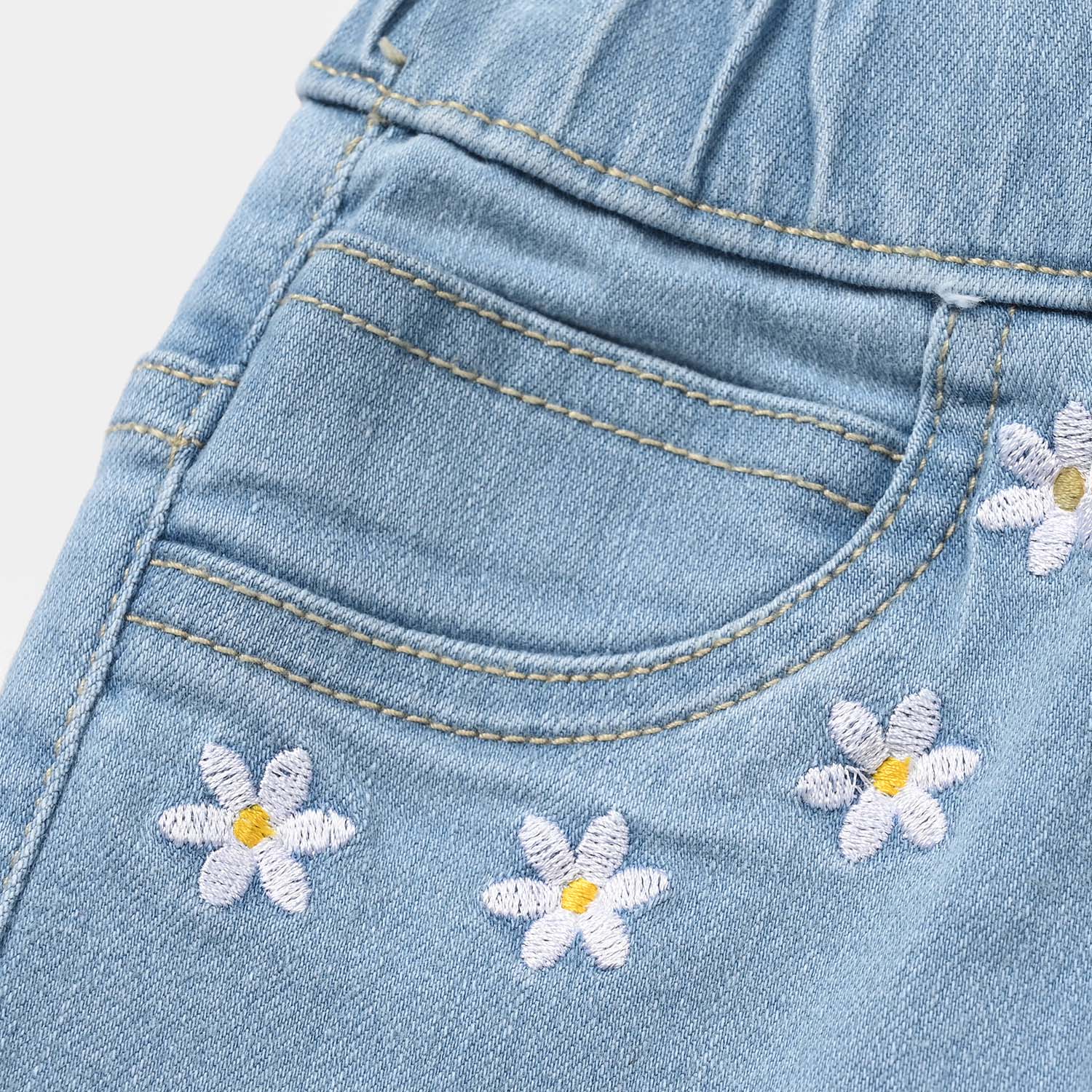 Girls Denim Stretch Jeggings Light Flower - Light Blue - Image 2