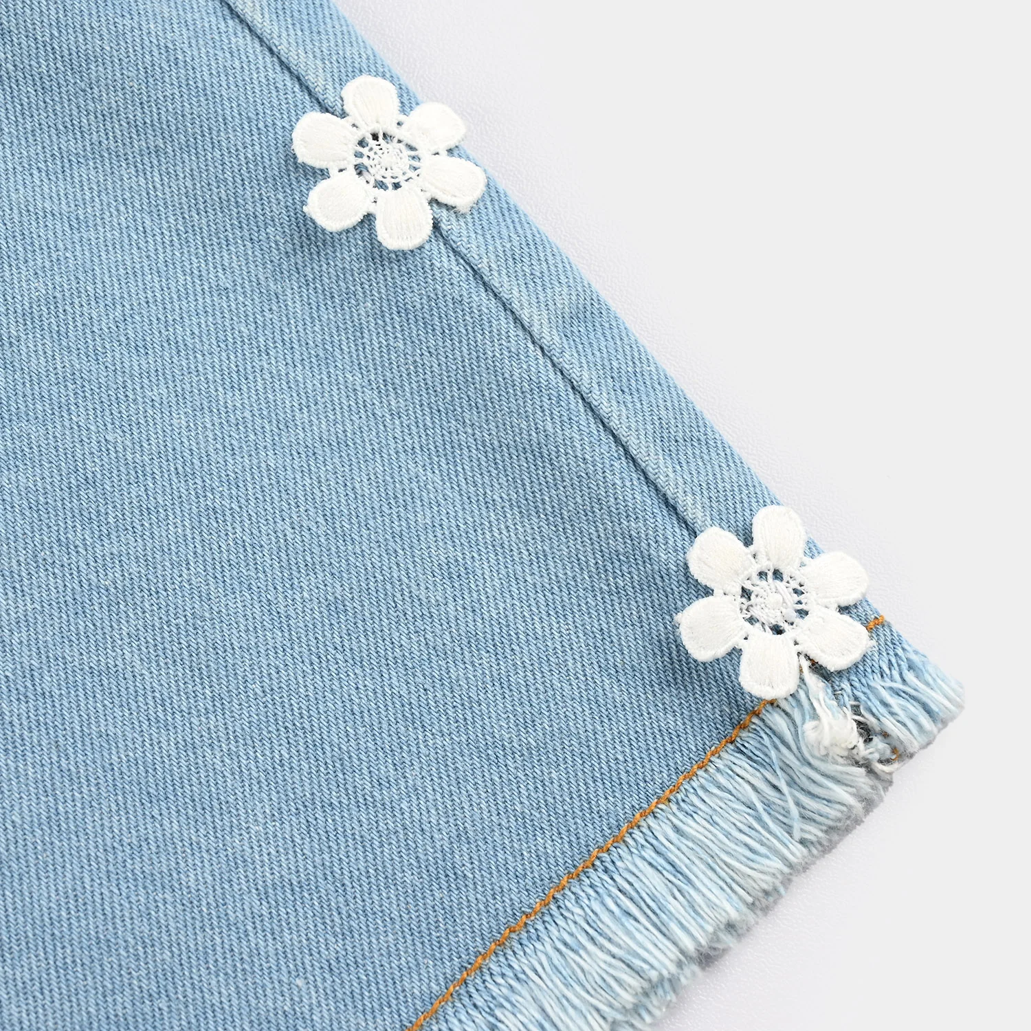 Girls Denim Stretch Shorts (Flower) - Light Blue - Image 3