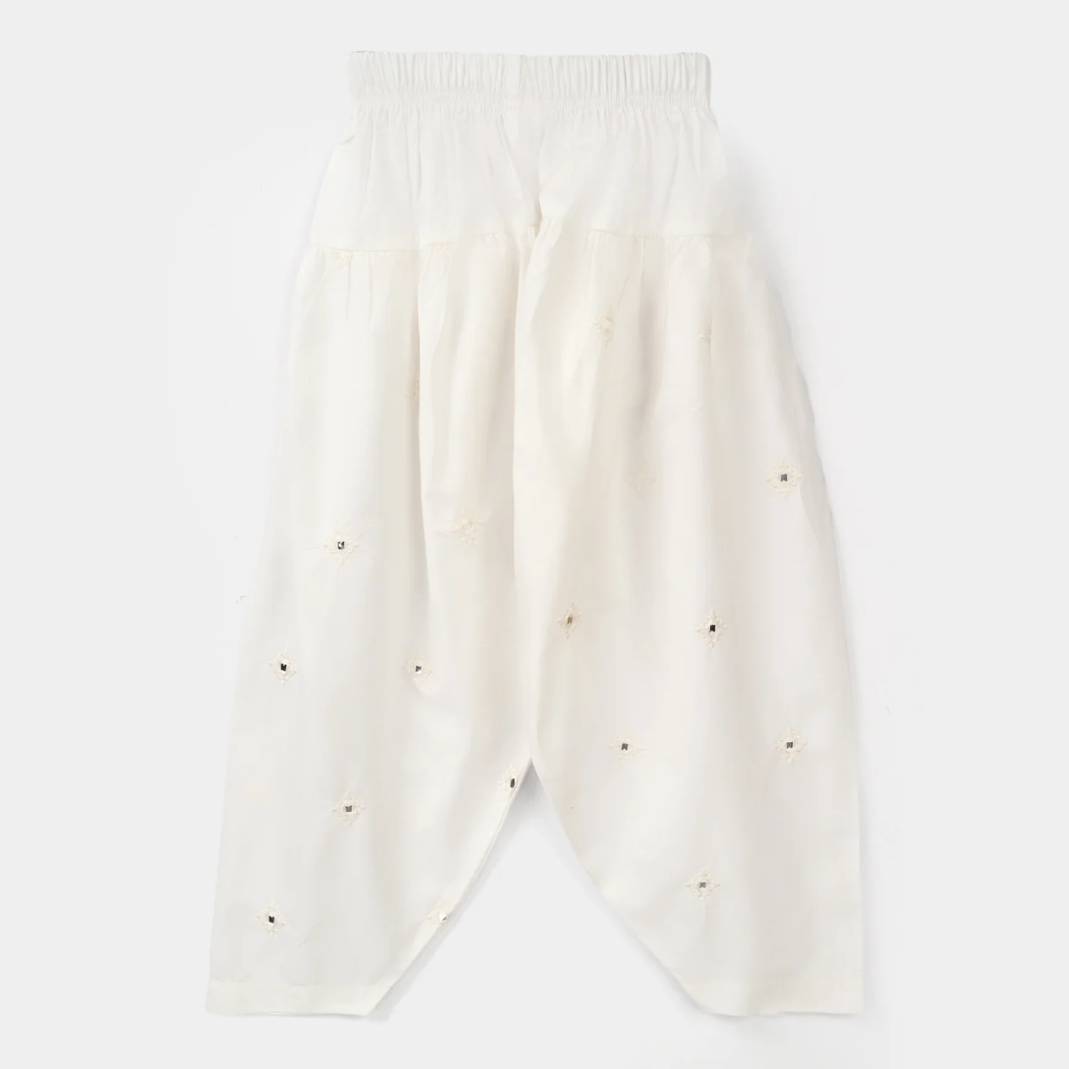 Girls Cotton Embroidered Shalwar Booti – White - Image 3