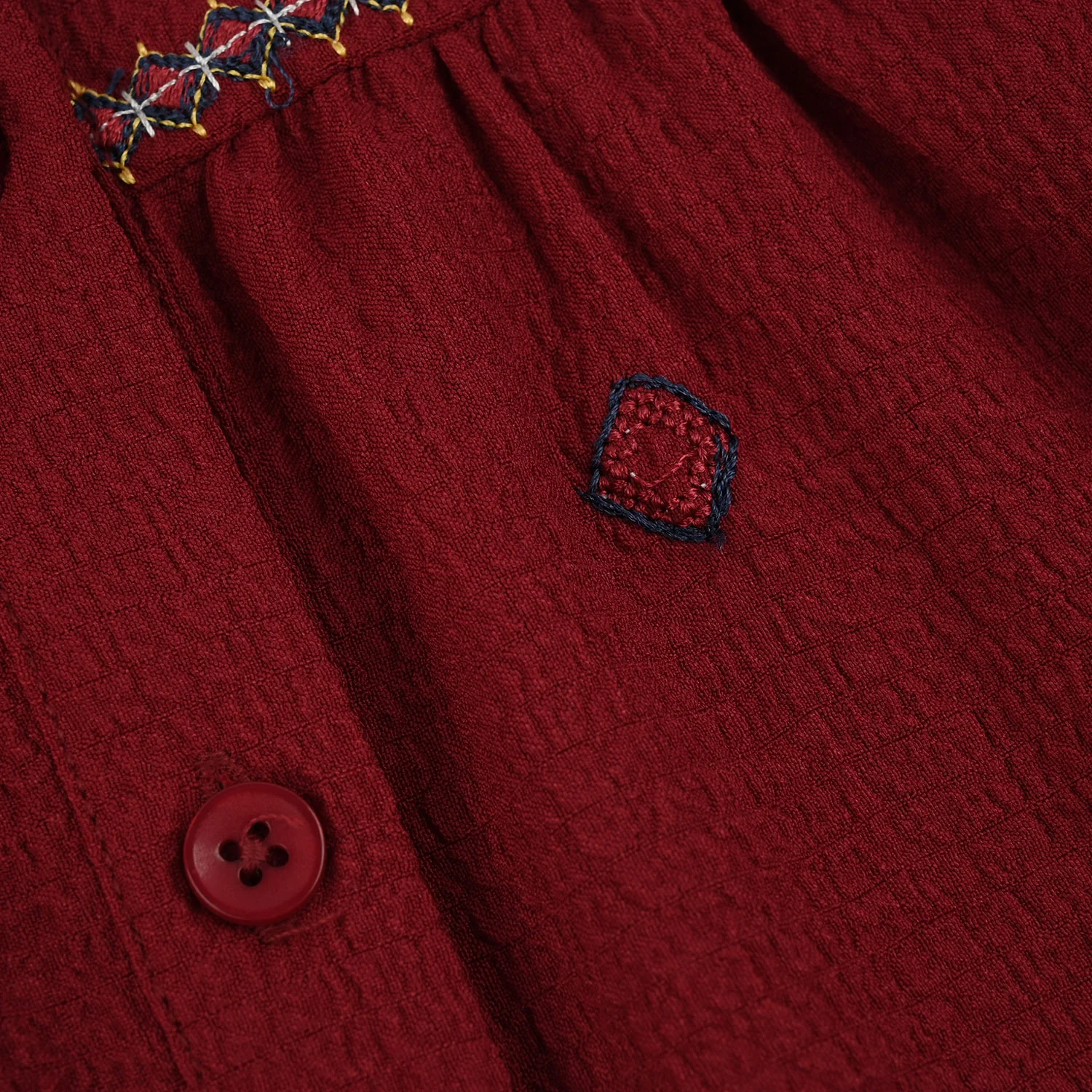 Girls Poly Crinkle Embroidered Top (Desi Tribal) - Maroon - Image 3
