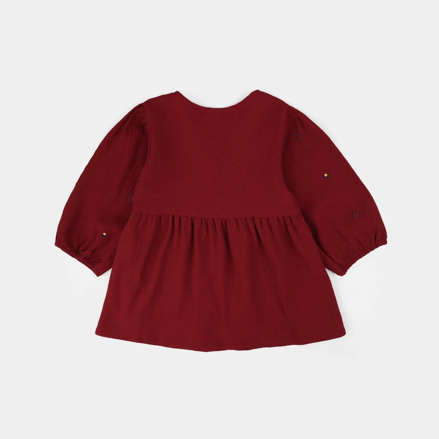 Girls Poly Crinkle Embroidered Top (Desi Tribal) - Maroon - Image 4