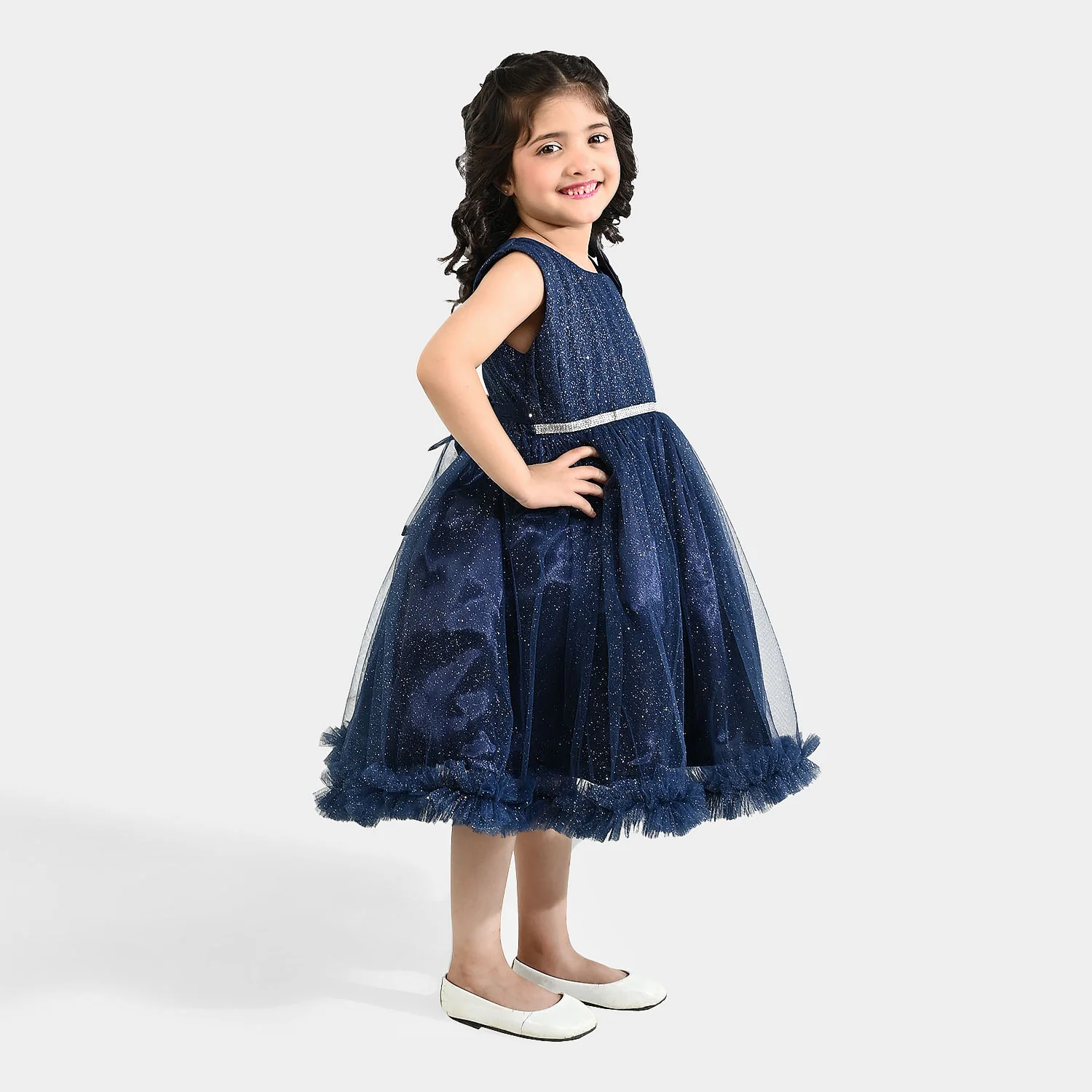 Girls Net Fancy Frock Shiny – Navy - Image 6