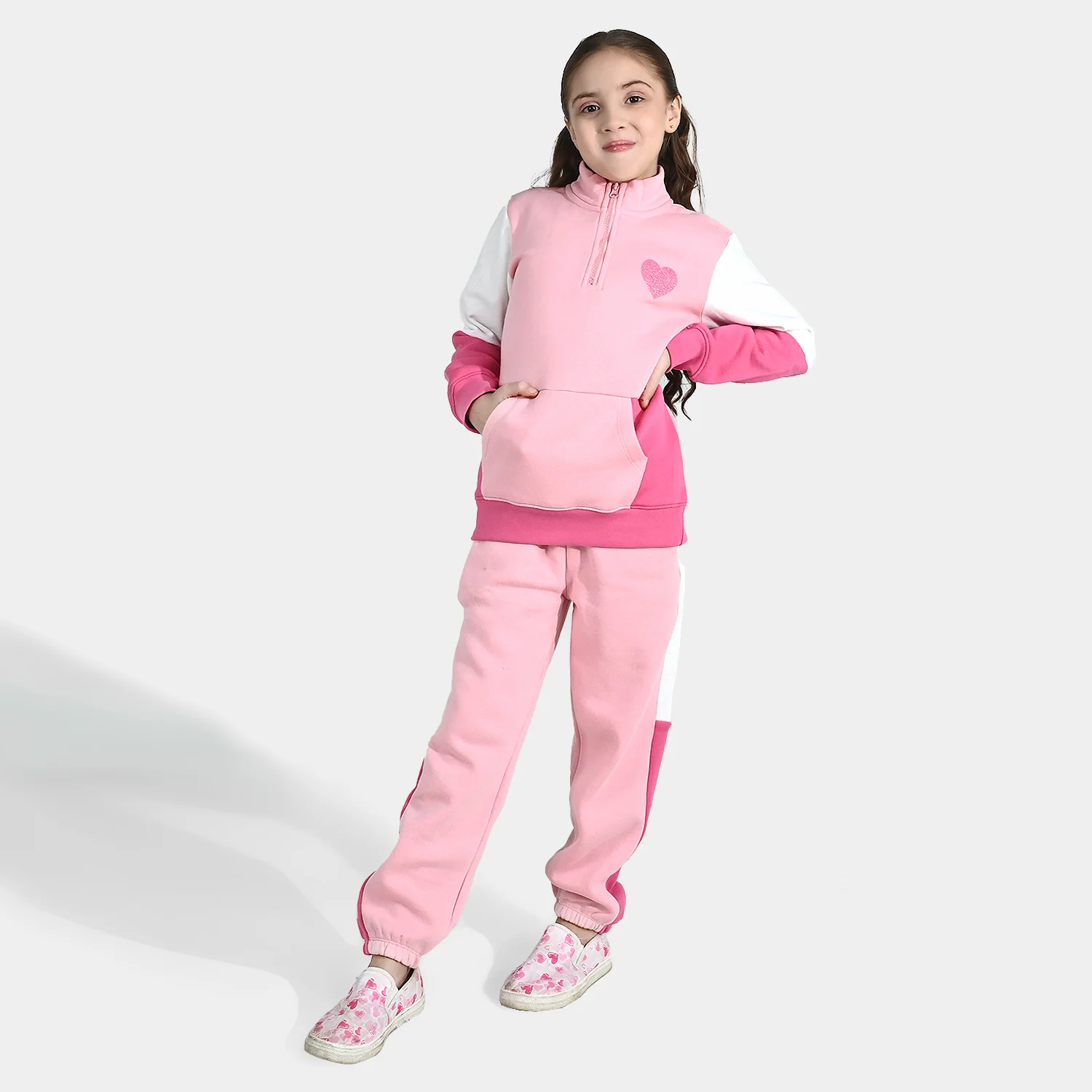 Girls Fleece 2 Piece Suit Heart - Pink - Image 3