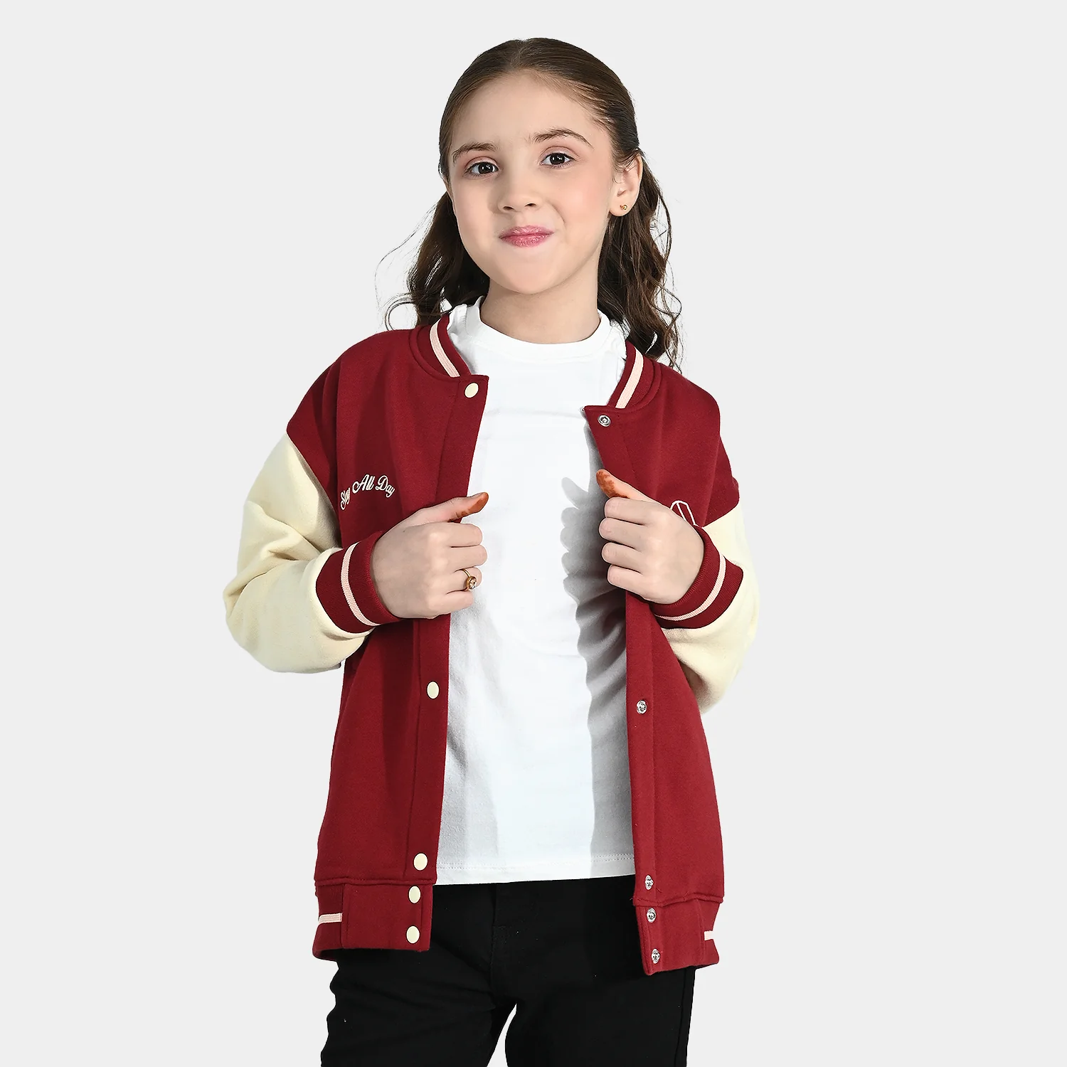 Girls Fleece Bomber Jacket - Red - Image 3