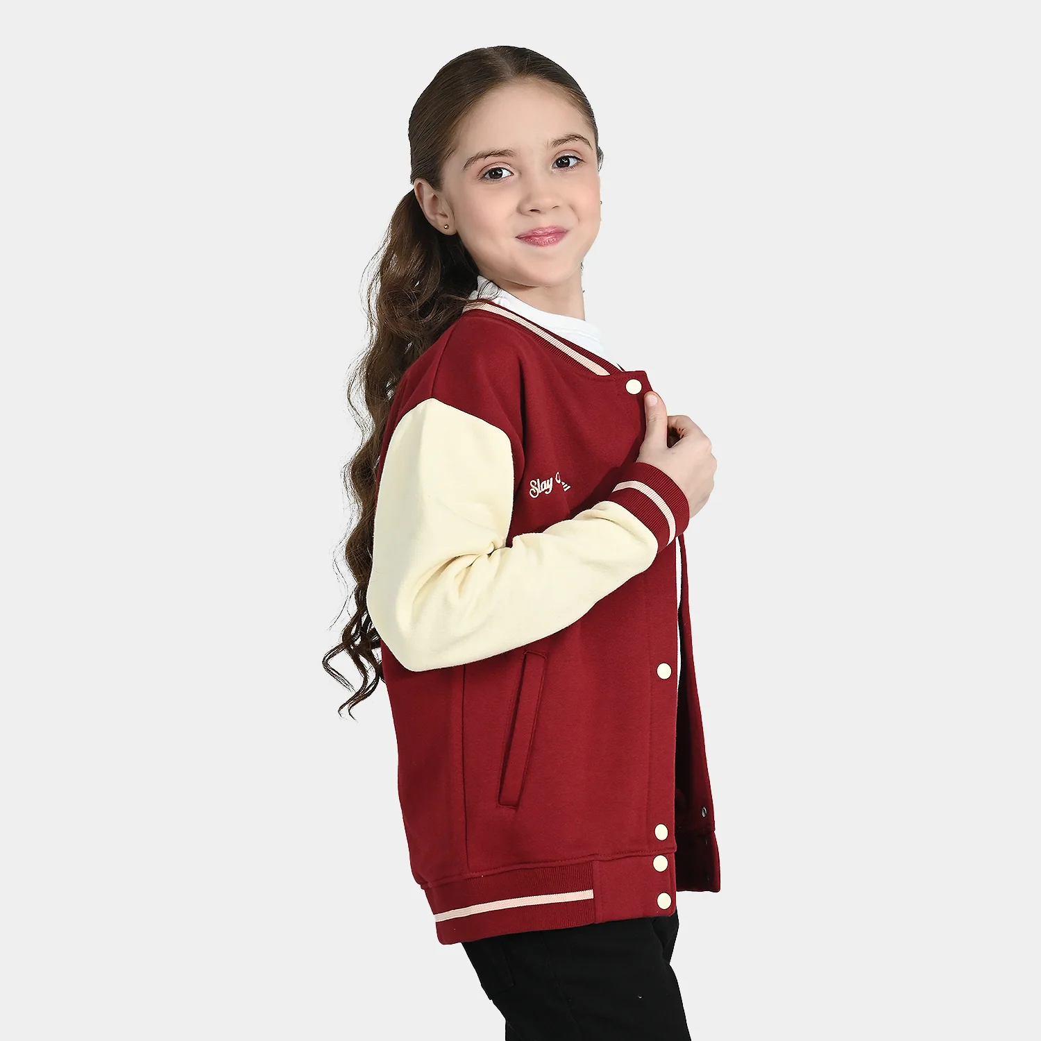Girls Fleece Bomber Jacket - Red - Image 5