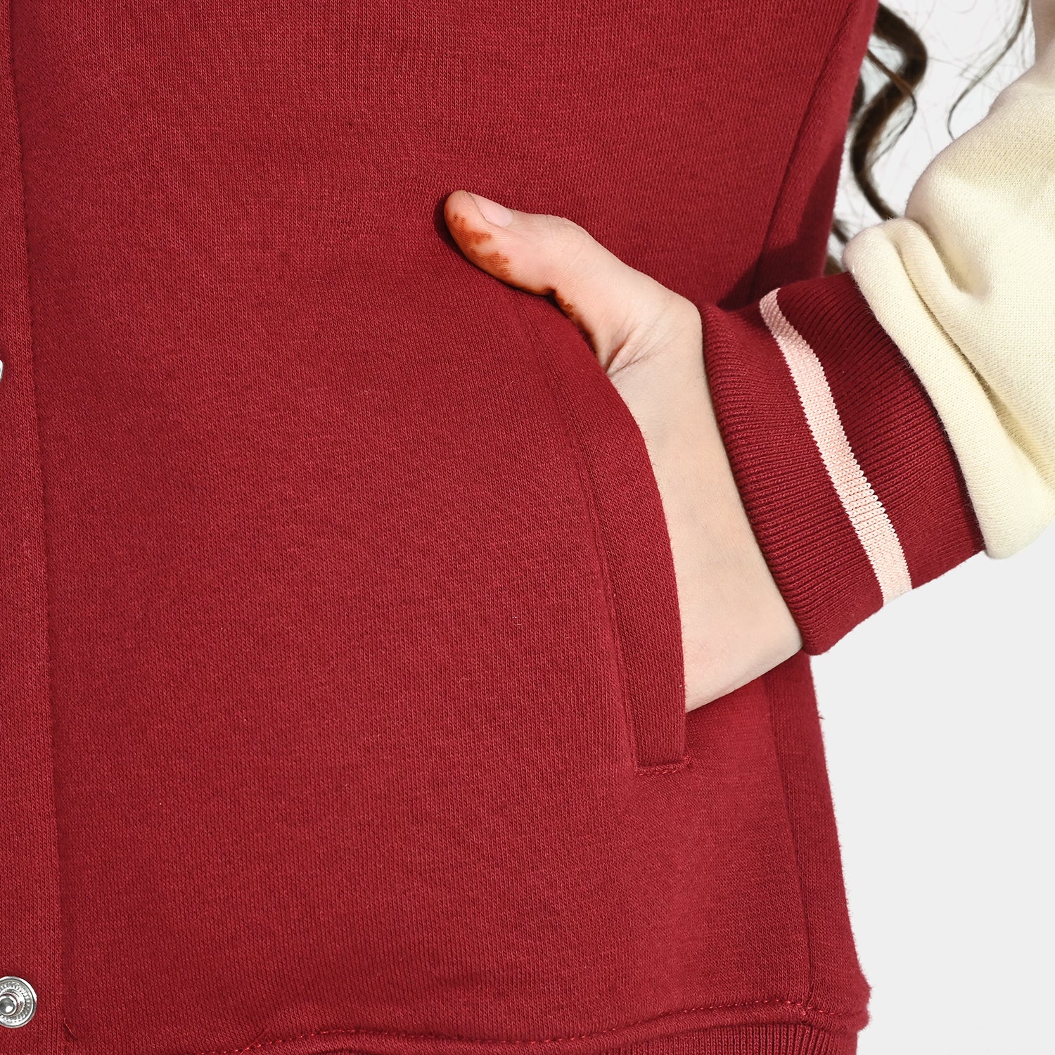 Girls Fleece Bomber Jacket - Red - Image 6