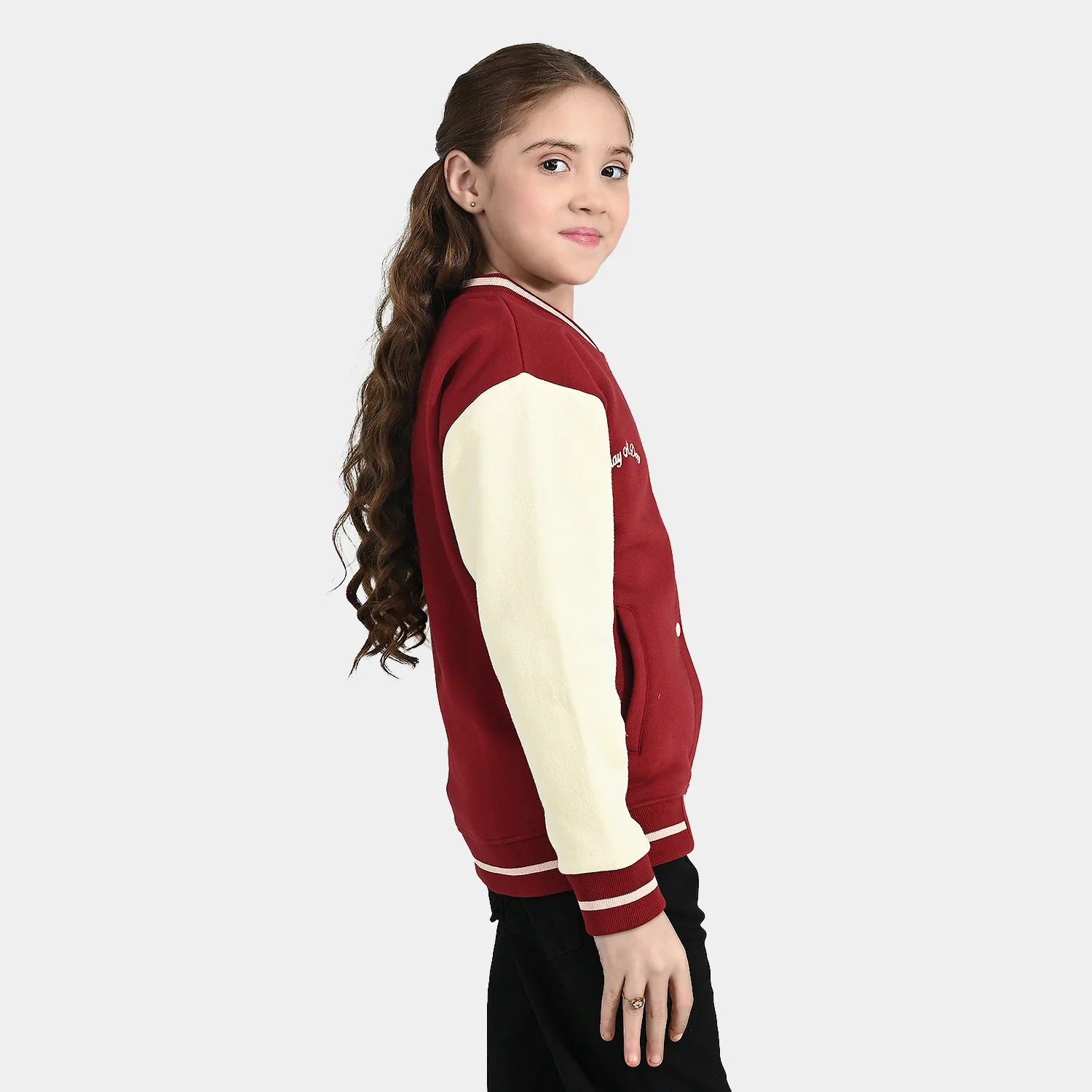 Girls Fleece Bomber Jacket - Red - Image 7
