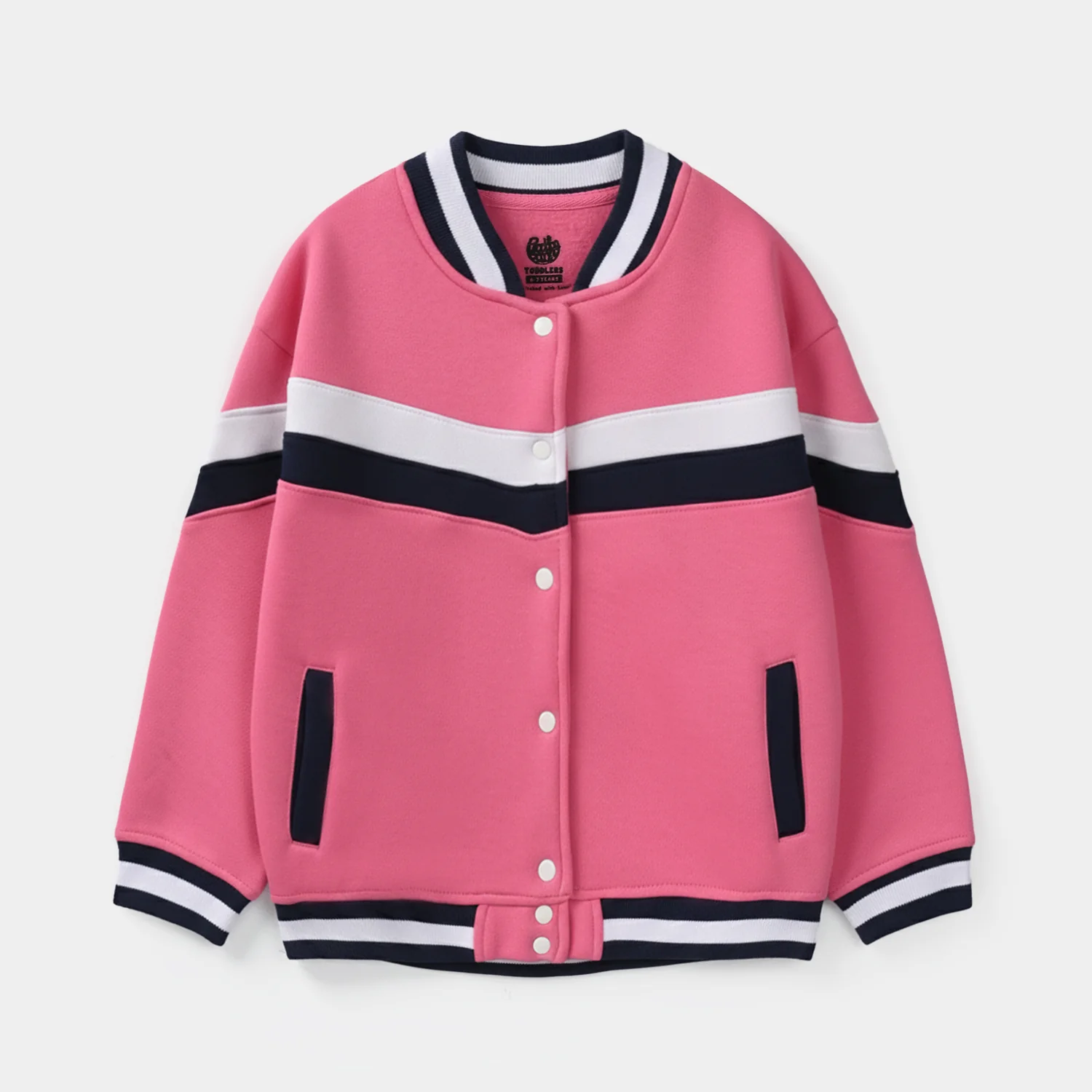 Girls Fleece Knitted Bomber Chevron-PINK
