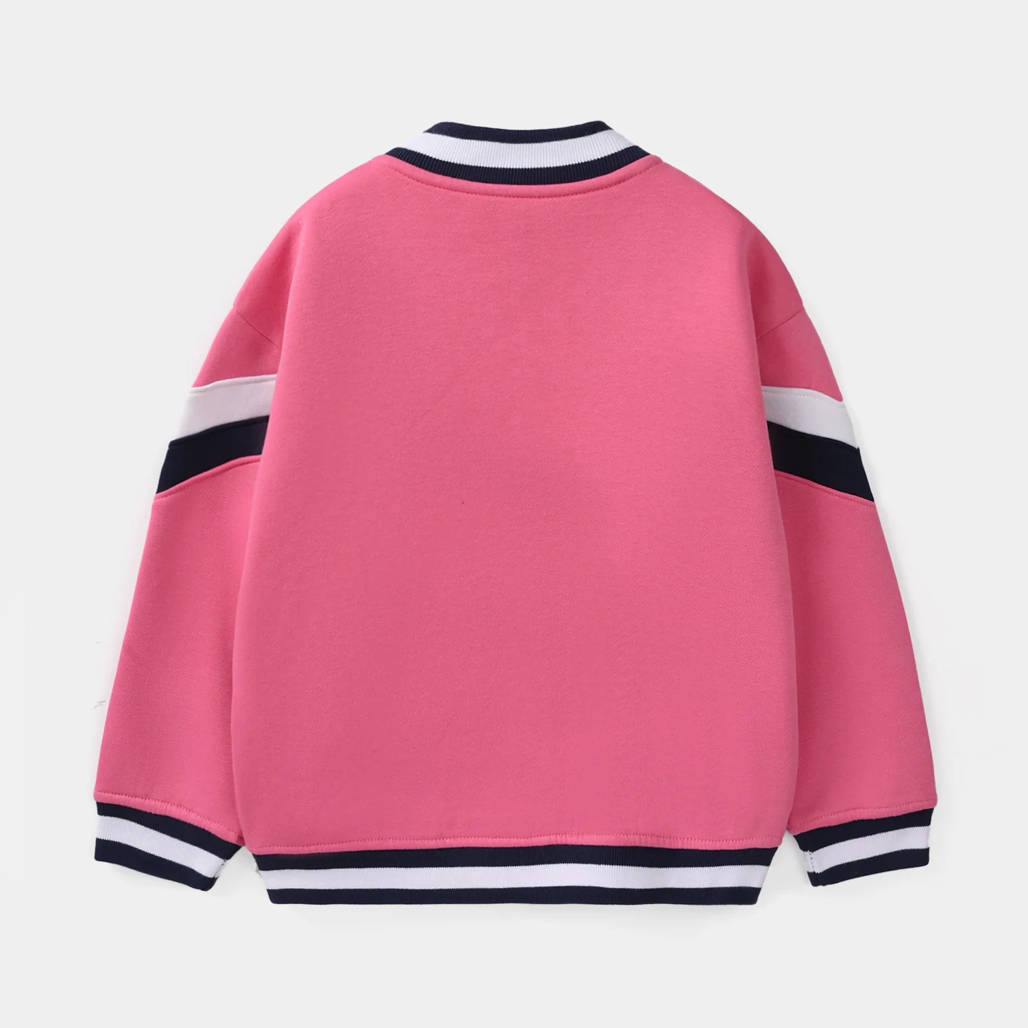 Girls Fleece Knitted Bomber Chevron-PINK - Image 4