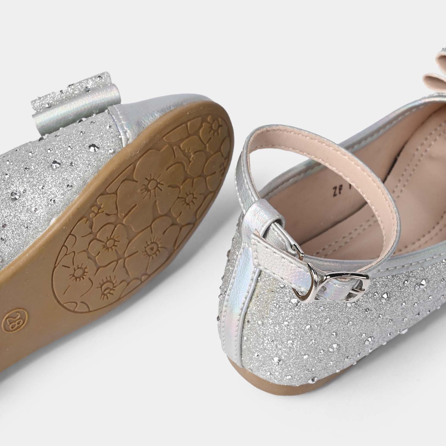 Girls Formal Pumps with Bow ZP-139 – Silver - Image 2