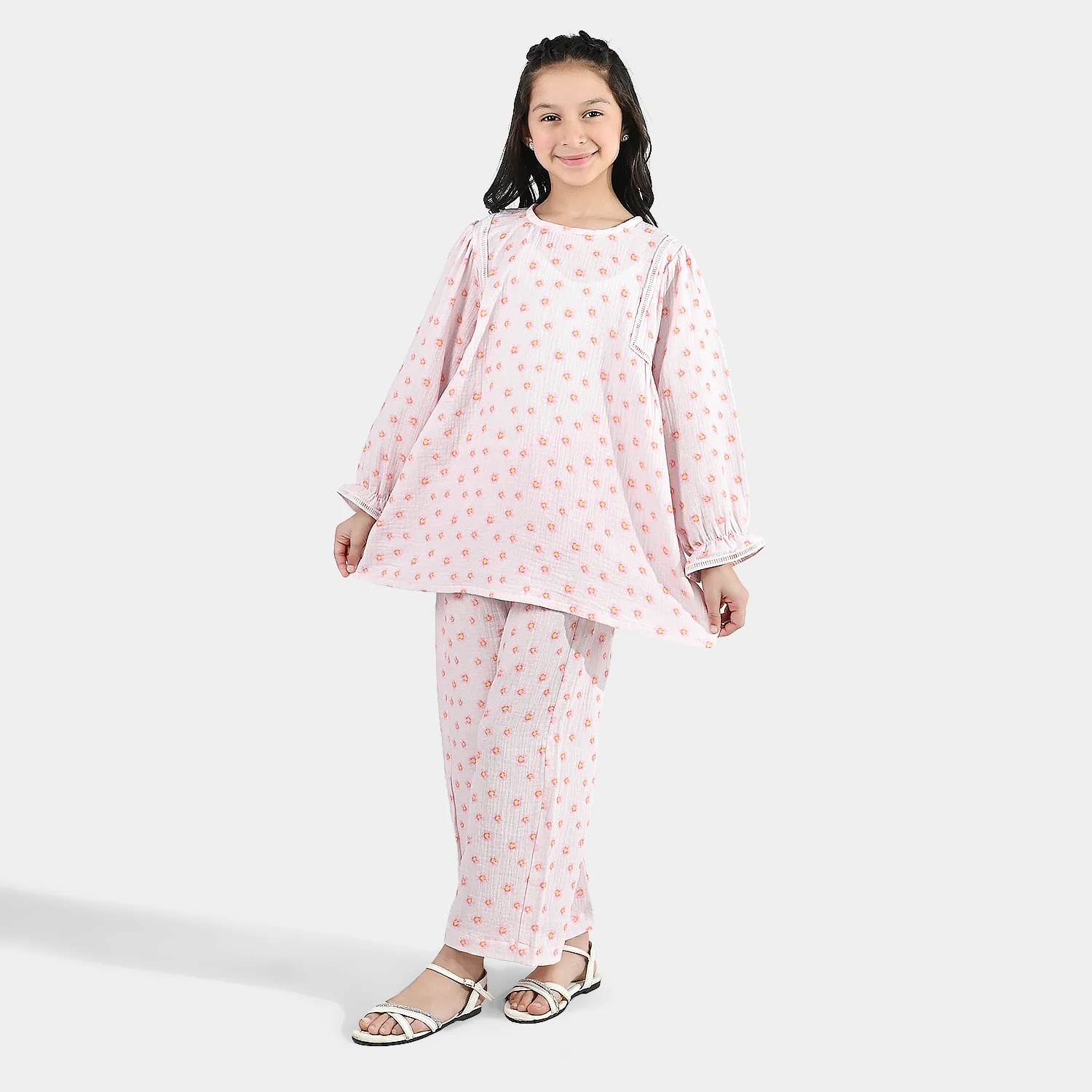 Girls Gauze Co-Ord Set (Orchid) - Baby Pink - Image 3