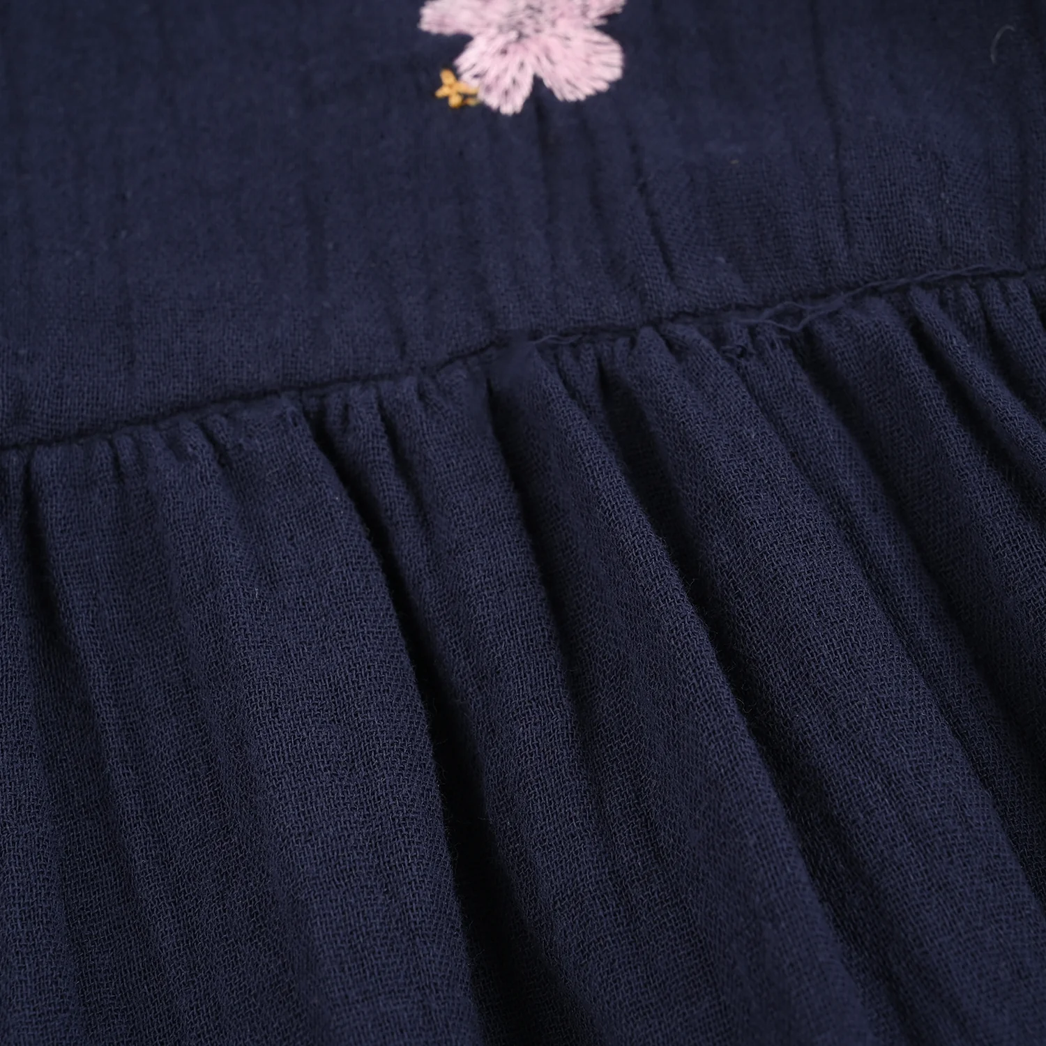 Girls Gauze Emb Frock Flowy-Navy Blue - Image 3