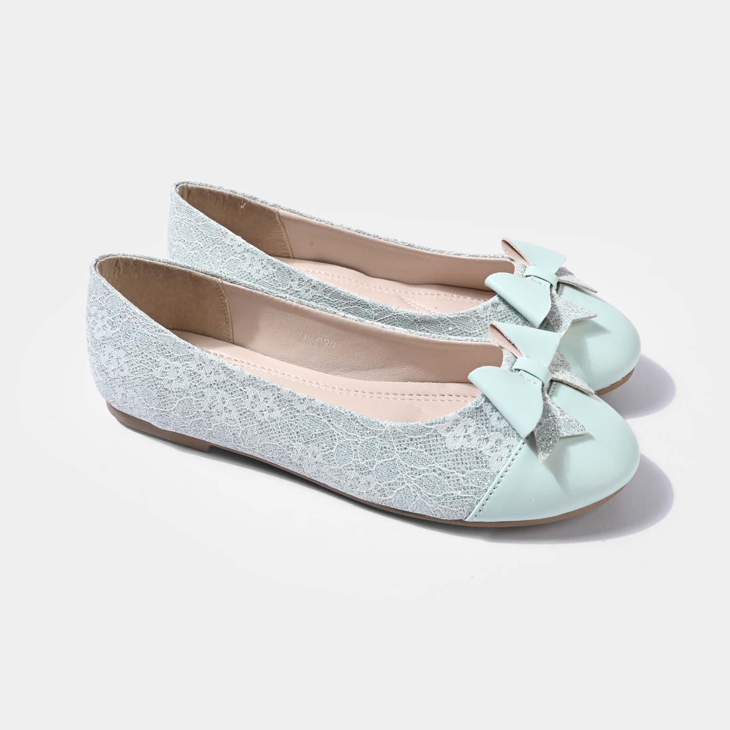 Girls Glitter Bow Pumps ZP-099 – Sea Green - Image 3